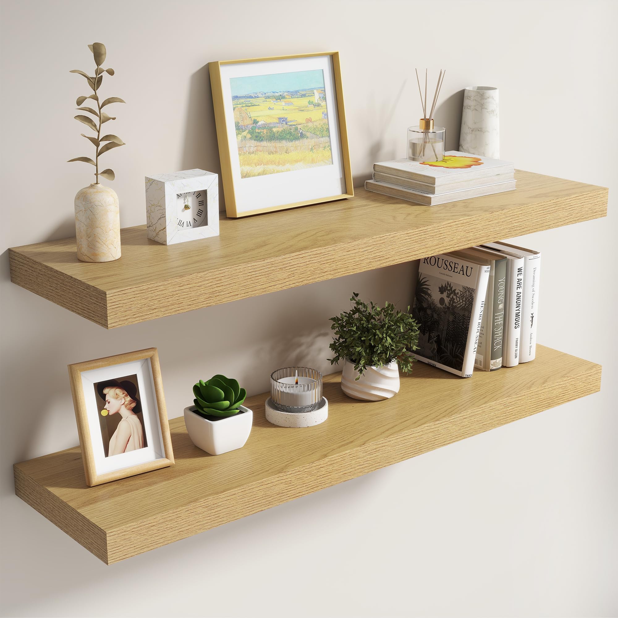 Dreamland 40 Inch Floating Shelves for Wall,8 Inch Deep Floating Shelves,40" W x 8" D Wall Shelves for Bedroom,Living Room, Kitchen,Bathroom,Oak Color,Set of 2