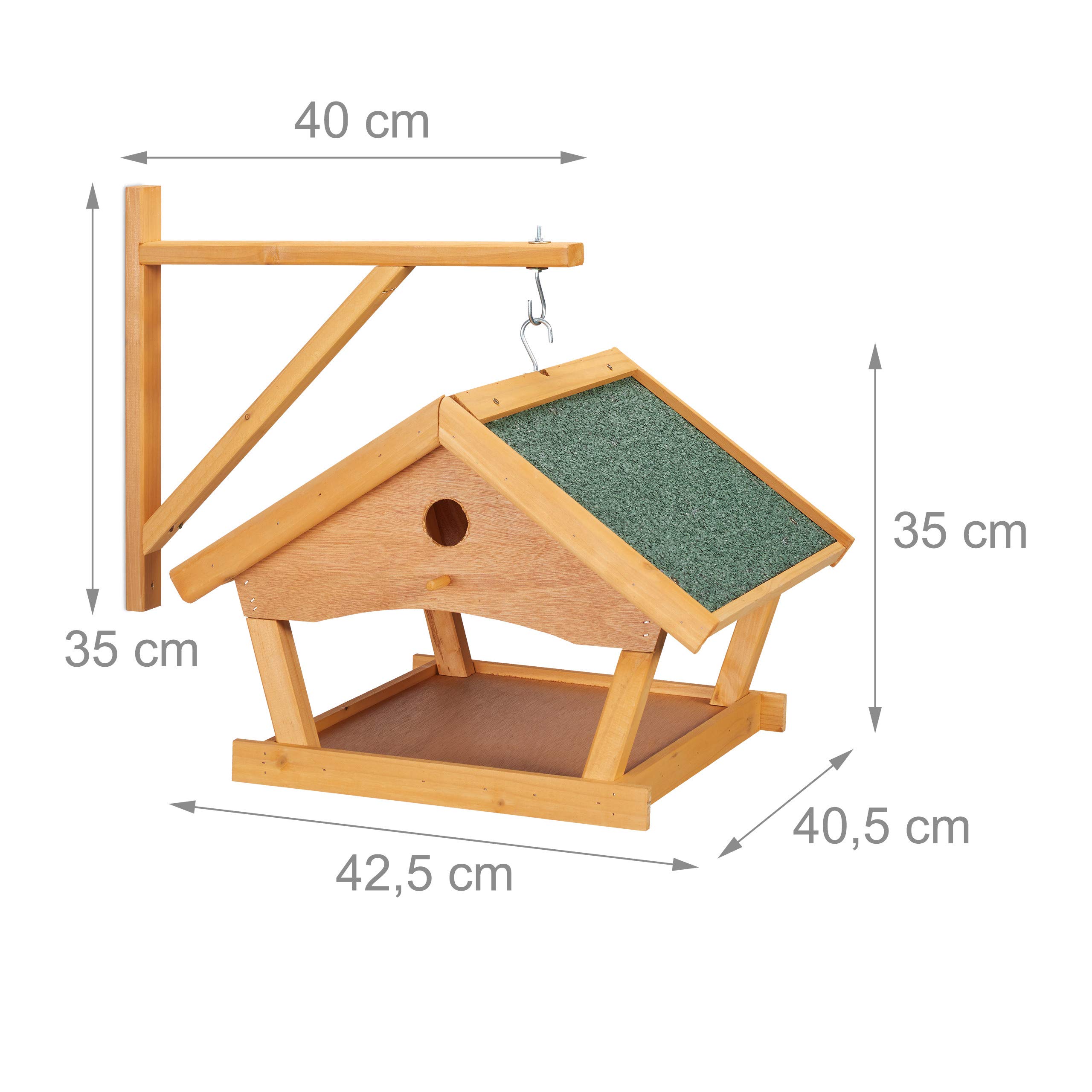 Relaxdays Casetta per Uccellini, Mangiatoia in Legno Dispenser di Mangime da Esterno, Decorazione da Giardino, Naturale