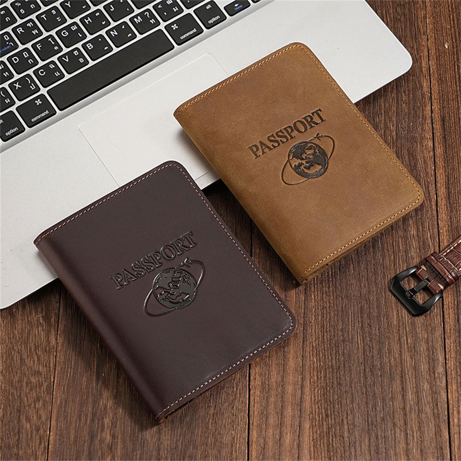 Funda de piel ligera para pasaporte con bloqueo para un fácil acceso a los pasaportes importantes, marrón, Einheitsgröße, Mass Beauty