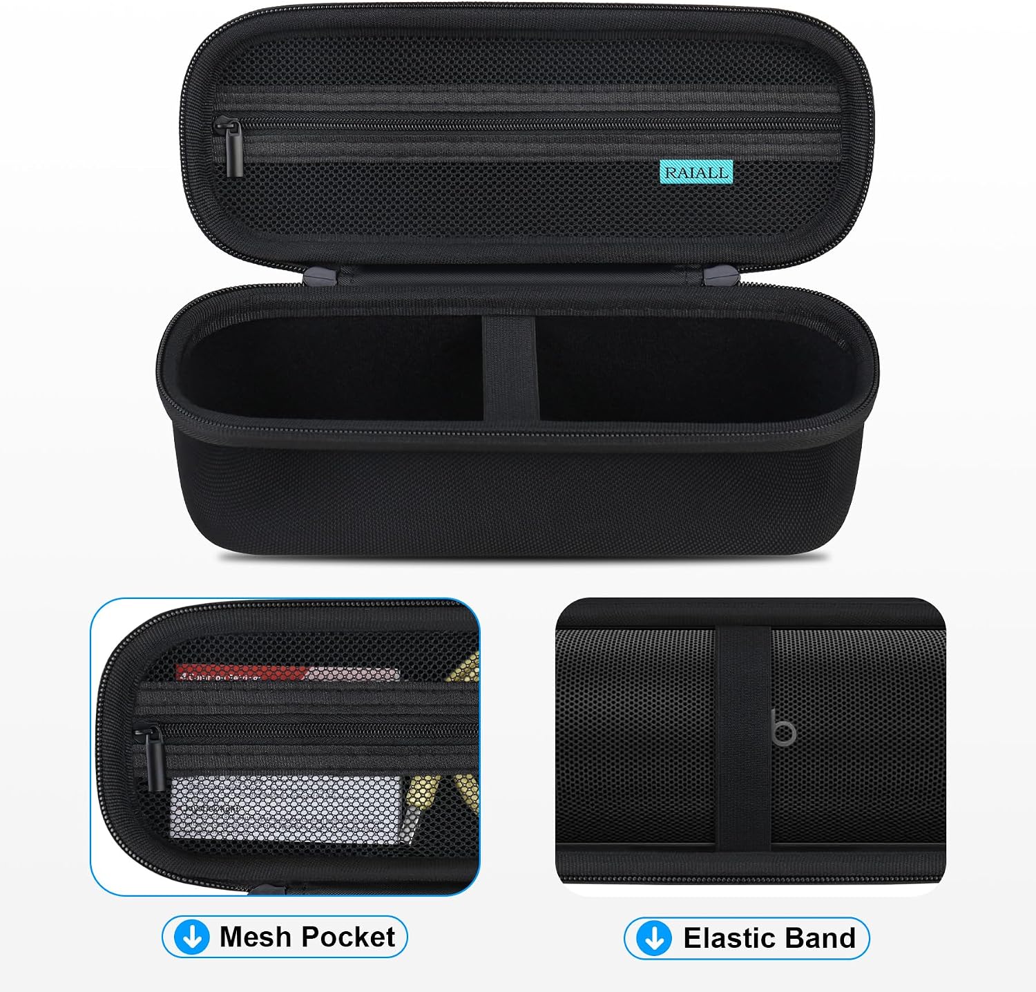 RAIALL Hard Carrying Case for Beats Pill Portable Bluetooth Speaker, Protective Travel Storage Bag with Mesh Pocket for Charging Cables, Black