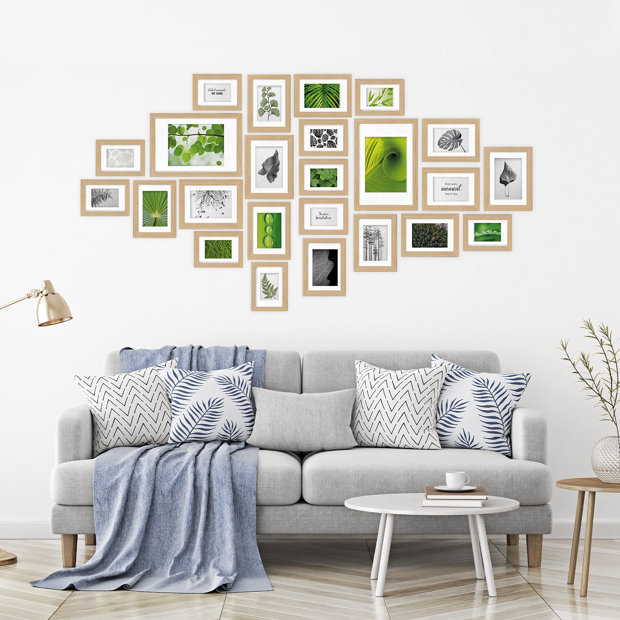 bomoe Juego de Marcos de Fotos 24 Piezas con Paspartú de Madera Cristal | 10x10,5x15cm 8x13x18cm 4x15x20cm 2x20x30cm roble cristal de plástico mural Decoración Marco pared collage Nature