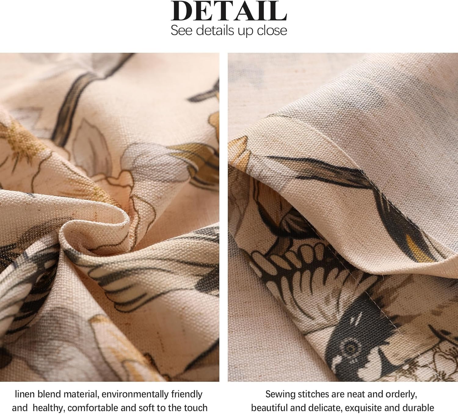 ISAENNE Vintage Beige Semi Blackout Curtains with Grommets,Floral and Bird Pattern Linen Home Decor Curtain for Kitchen Living Room Bedroom Window,2 Panels 53 Inches Wide by 79 Inches Long -Murad