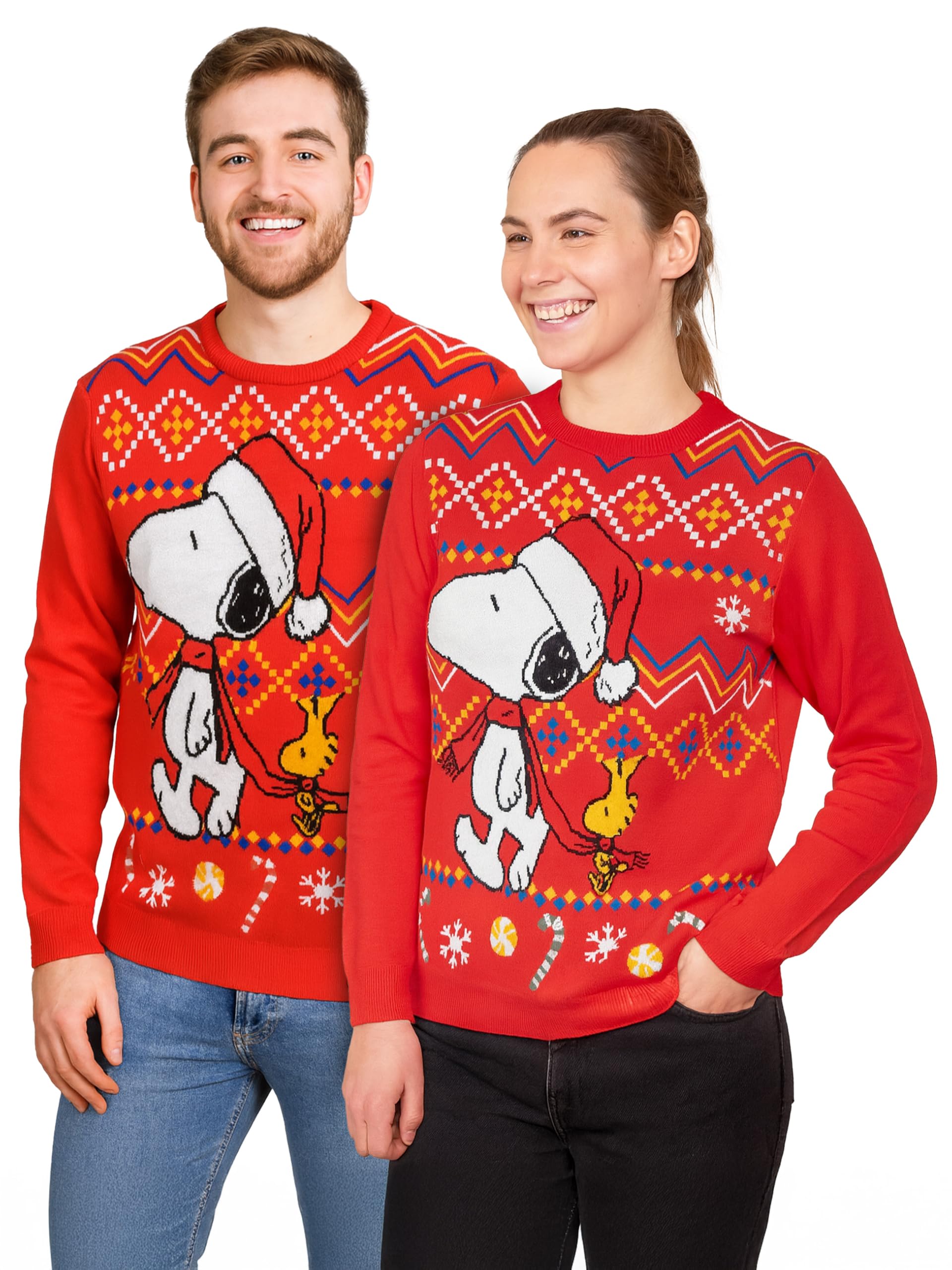 The Peanuts Snoopy Winter Jumper for Men and Women - Winter Knitted Pullover Sweatshirt Ugly Sweater Unisex Red, red, S