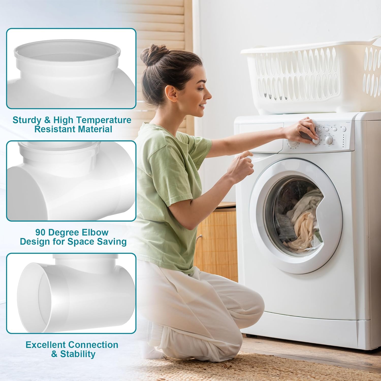 90 Degree Dryer Vent Connector Kit - Easy Clean Quick Connector Elbow Fits 4 Inch Dryer Vent Hose Duct Adapter For Tight Spaces Indoor Dryer Vent