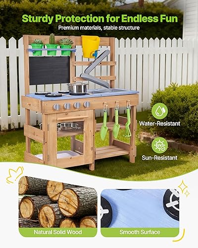 Miniatura 3 de VEVOR Mud Kitchen, Outdoor Mud Kitchen for Kids, Wood Outdoor Play Kitchens with Stoves, Hooks, Sinks, Planting Shovels, Spatulas, Handle, Cookware