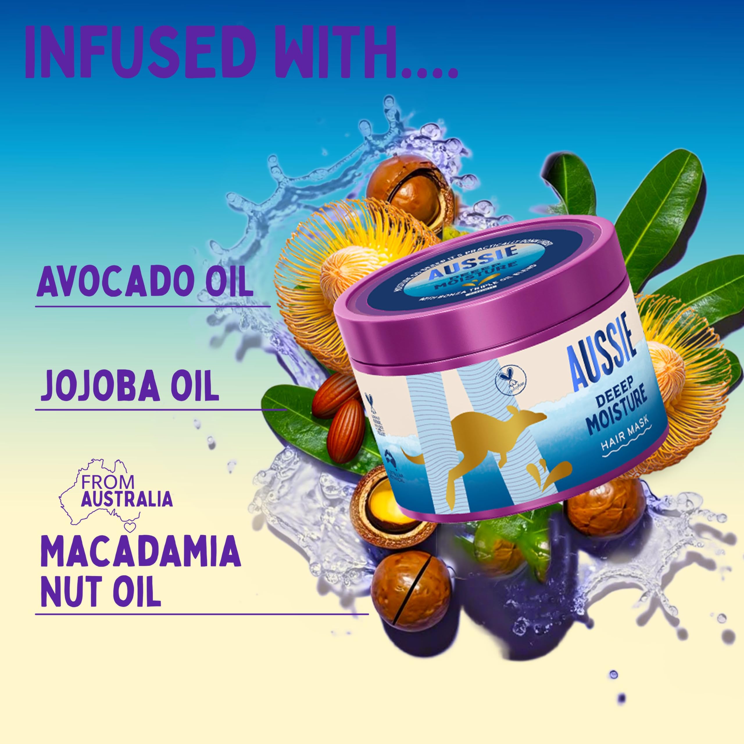 Aussie Deeep Moisture Hair Mask 500ml, Rehydrates, Nourishes and Deeply Conditions Dry, Thirsty, Brittle Hair, Infused with Jojoba, Avocado and Australian Macadamia Nut Oils, Vegan and Cruelty-Free - Image 4