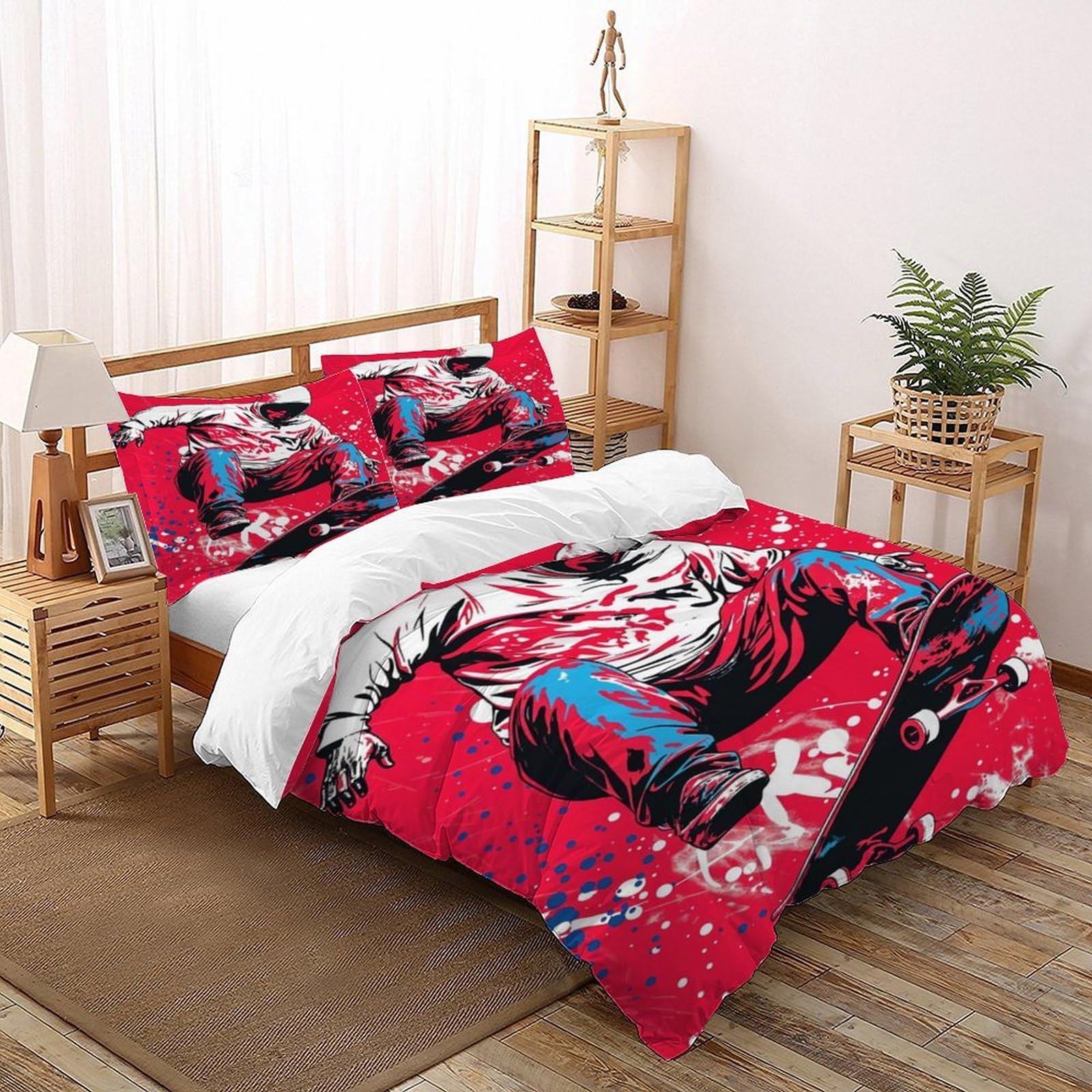 Housse de couette skateboard 200x200 parure de lit sports microfibre