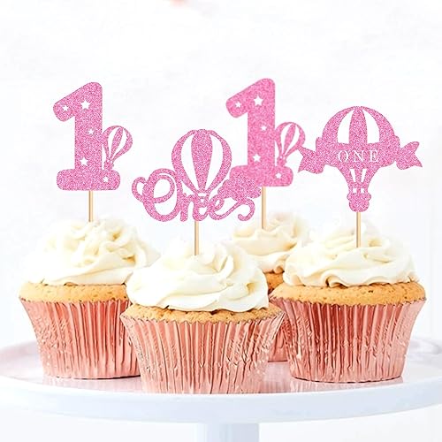 Miniatura 7 de Ercadio Paquete de 24 globos aerostáticos para cupcakes, globos con purpurina rosa, un globo para magdalenas, 1 selección de cupcakes para globos de