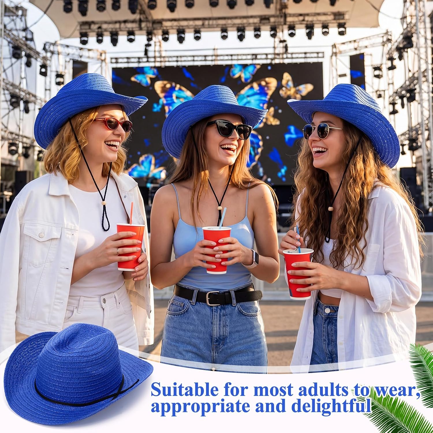 JaGely 15 Pcs Straw Cowboy Hats Wide Brim Summer Hat Women Men Country Accessories for Western Themed Party Concerts Birthday