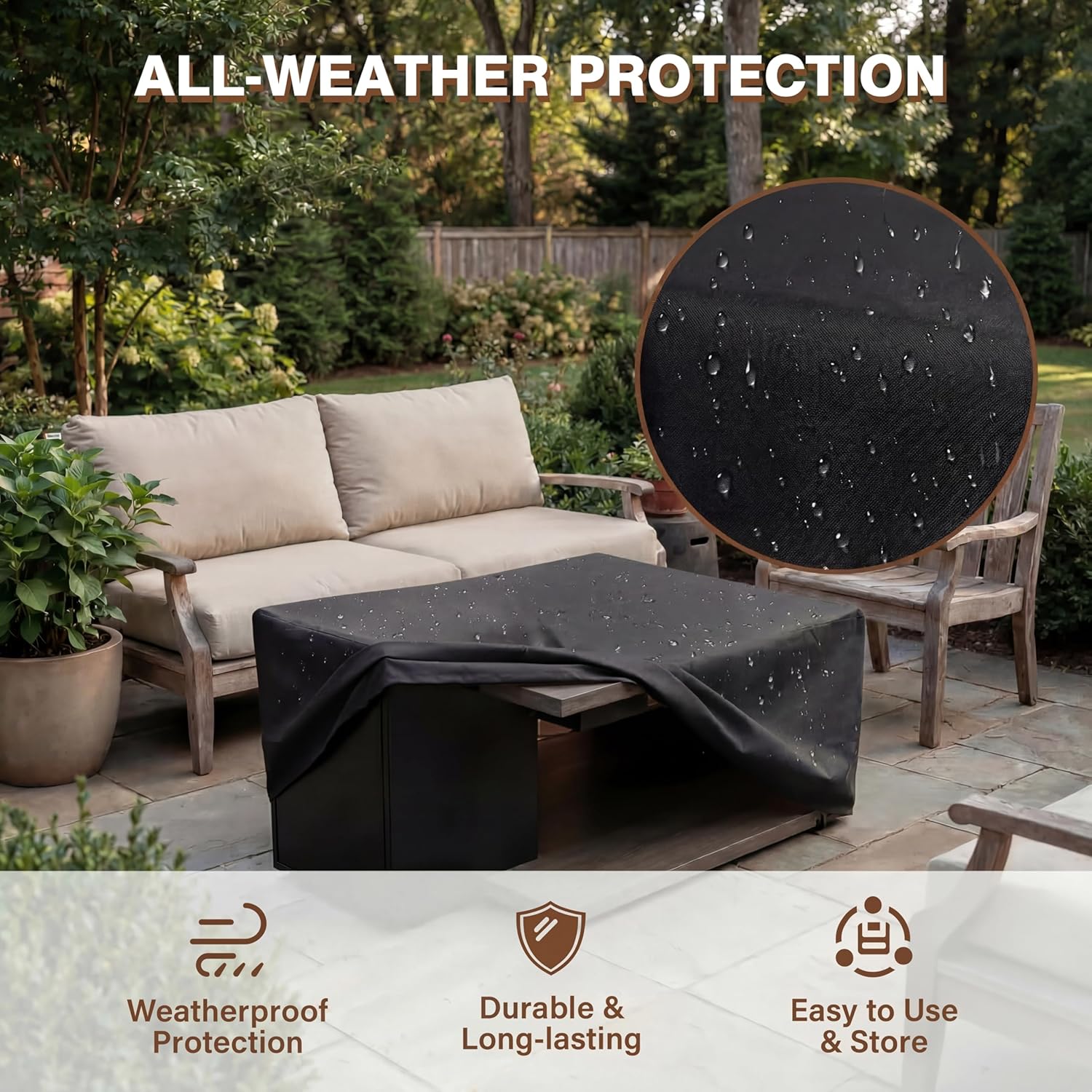 ECACAD 40" Rectangular Propane Fire Pit Table with Tank Cabinet, Lid, Rock & Rain Cover, 50,000 BTU Iron Outdoor Gas Fireplace with Aluminum Tabletop for Patio, Backyard, Black & Grain