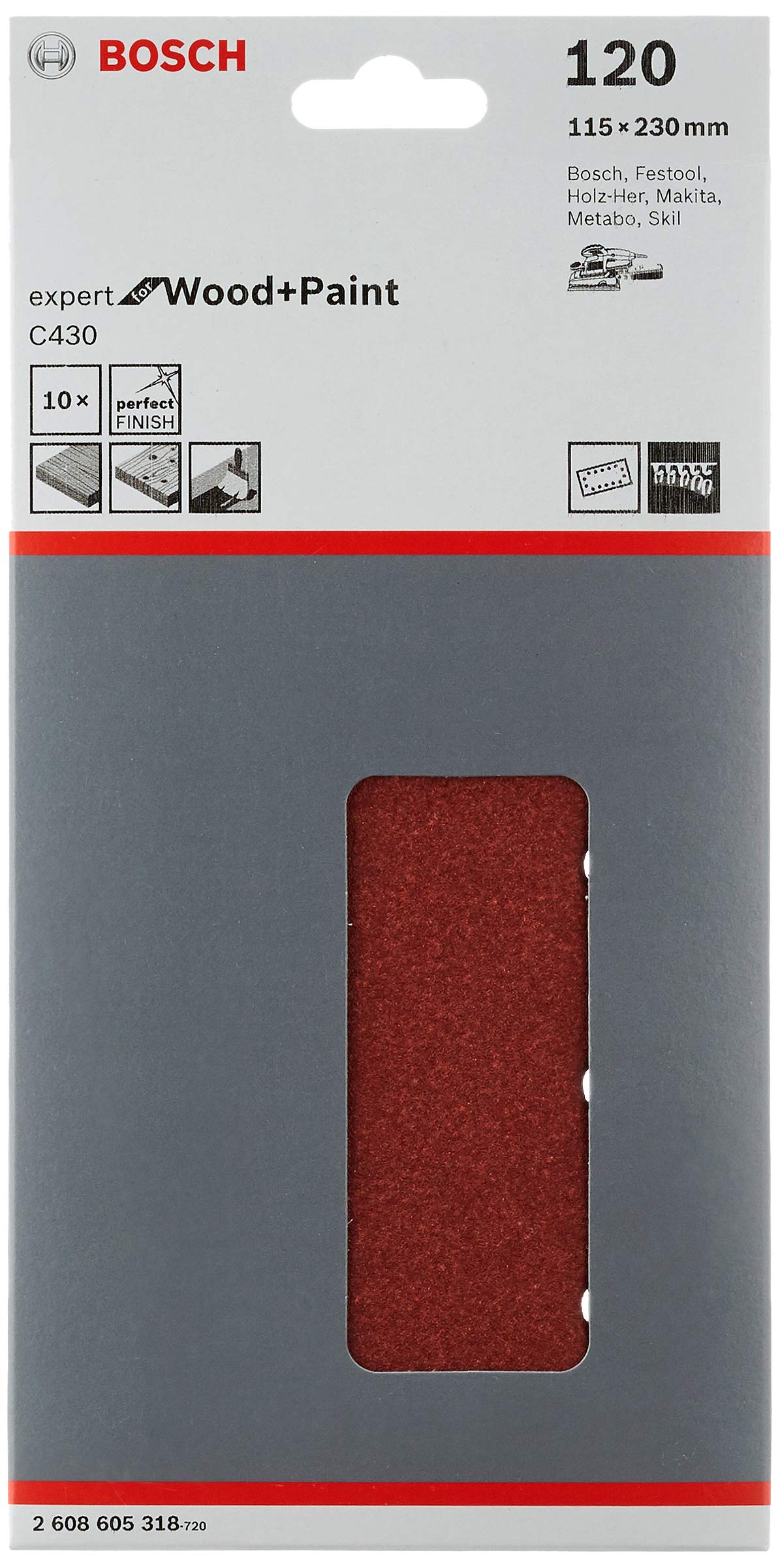 Abrasifs Bosch 115x230mm Grain 120 - Lot De 10 Pour Ponceuse Vibrante | 14 Trous
