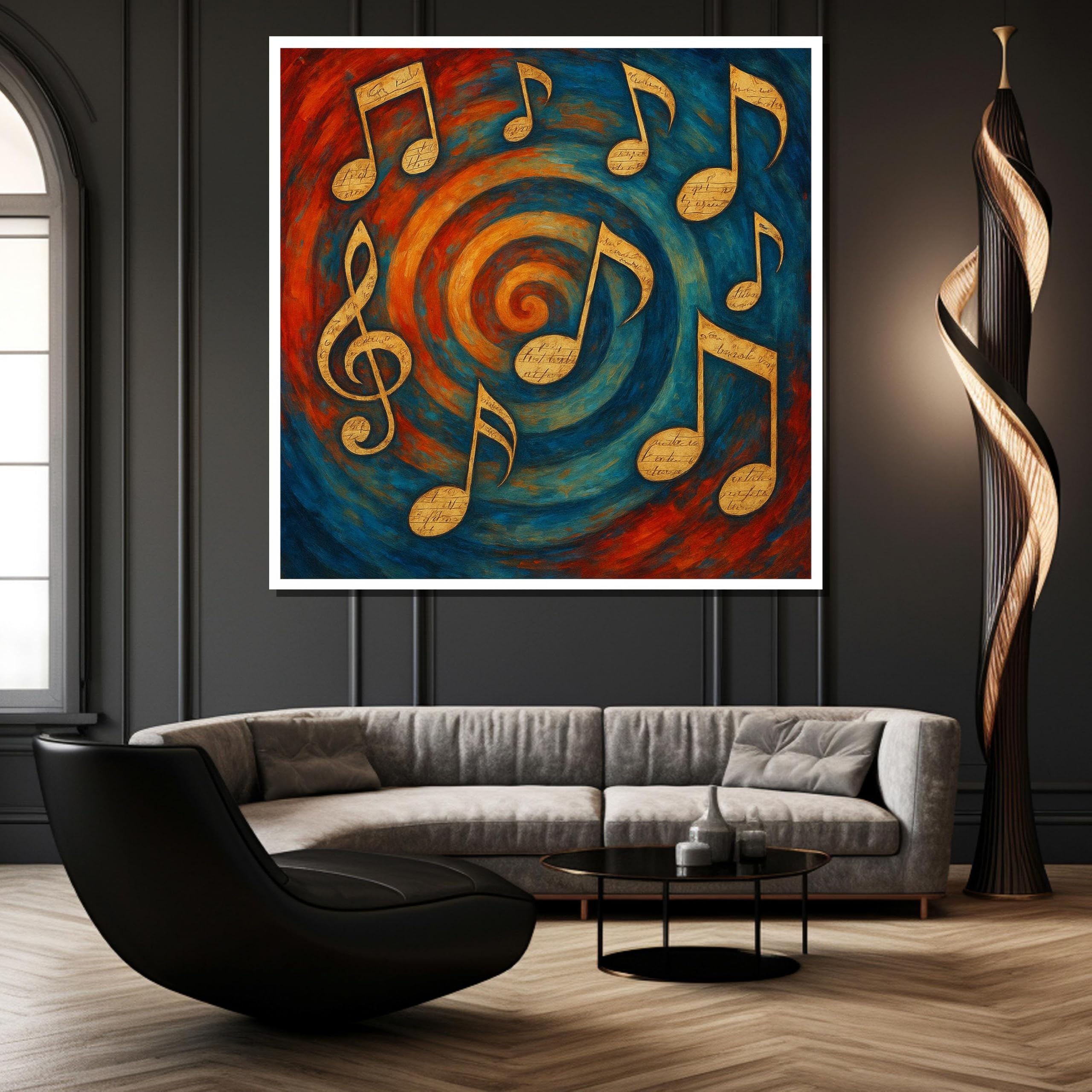 YUSUZHU Cuadro de notas musicales en lienzo – Listo para colgar. Arte de pared para sala de música – Para músicos, decoración del hogar. Cuadro listo para colgar (40x40cm/Marco interior).