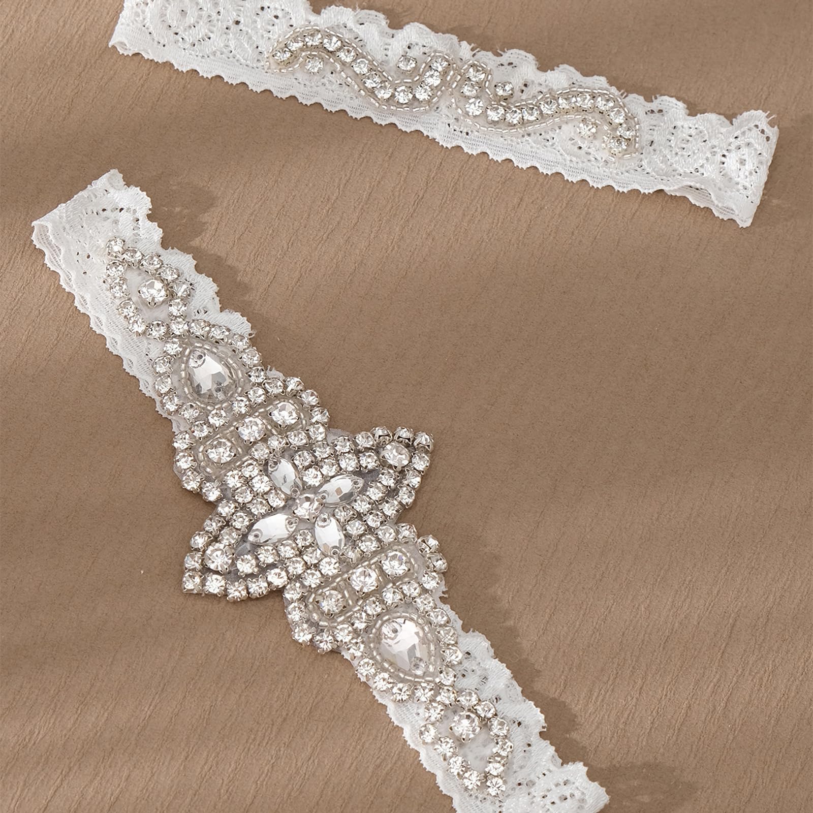Yanstar Giarrettiera Da Sposa In Pizzo Elasticizzato Con Strass E Perle - Ricordo Matrimonio Oro Rosa