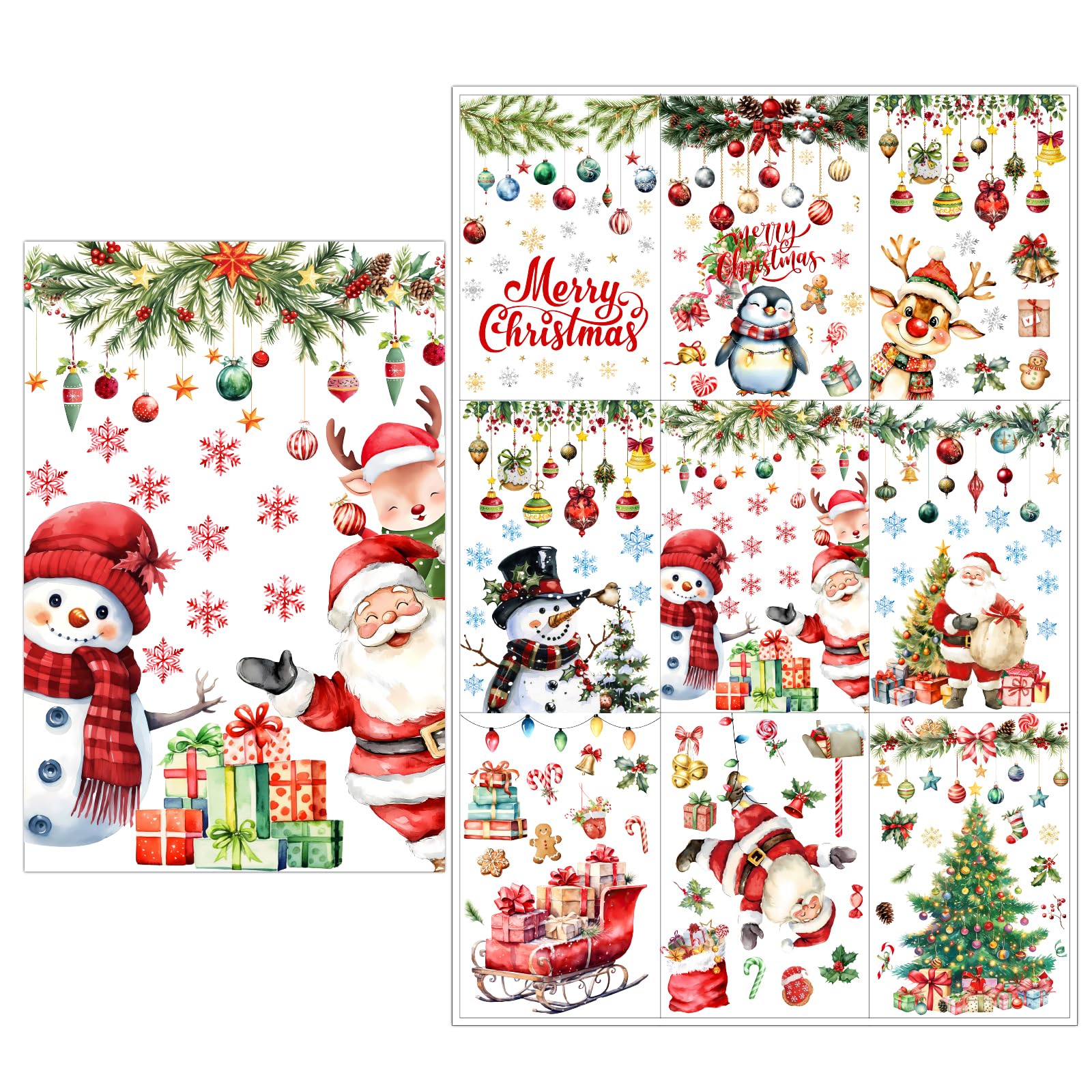 Shaeotek Snowman-Christmas Christmas Window Stickers, 9 Sheets Xmas Santa Claus Snowman Snowflake Reindeer Deer Window Clings Decor For Christmas Party