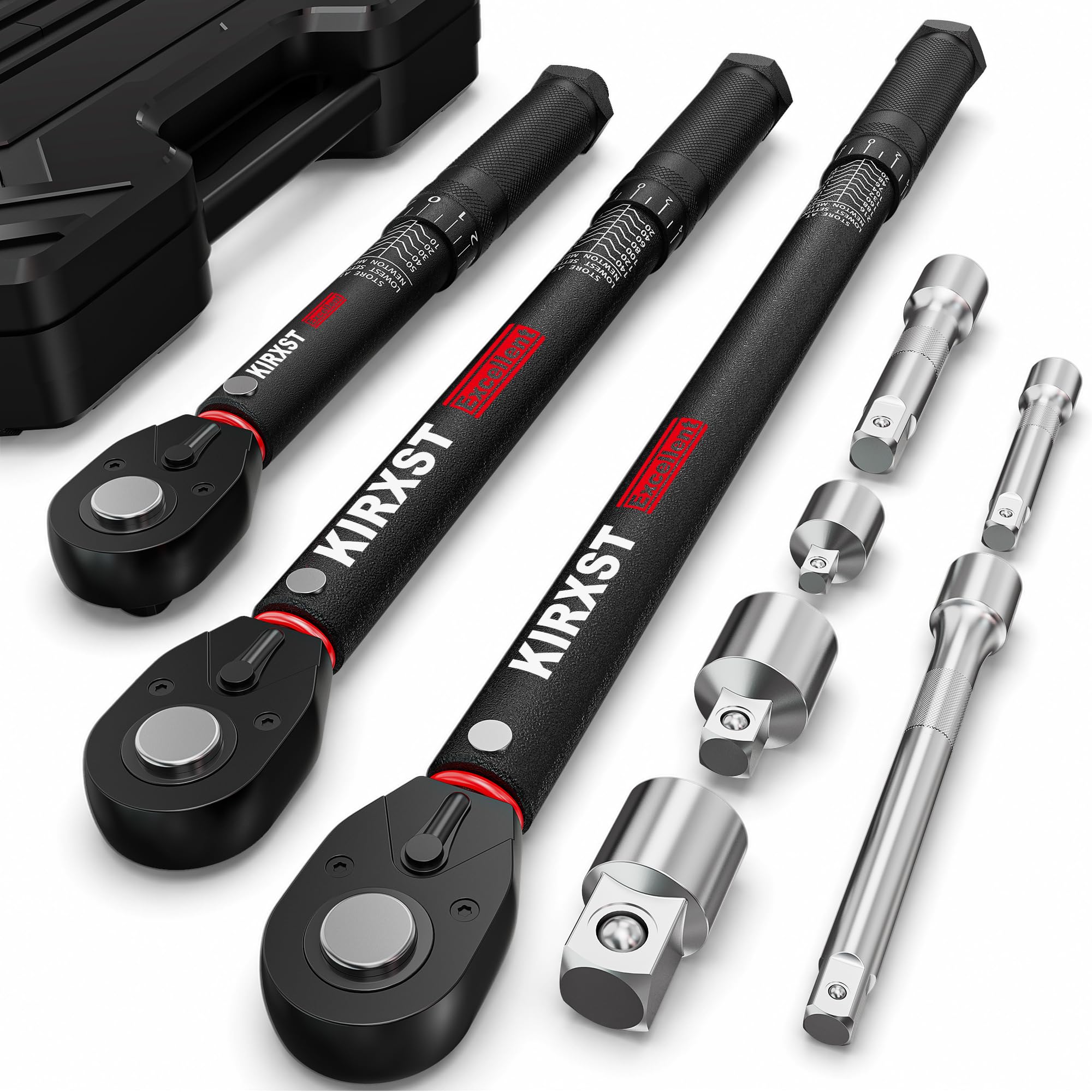 KIRXST 1/2" & 3/8" & 1/4" Drive Click Torque Wrench 9 Piece