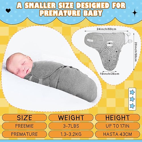 Miniatura 2 de Newwiee 4 unidades de manta de algodón ajustable para bebés prematuros para recién nacidos (rayas grises, apta para prematuros)