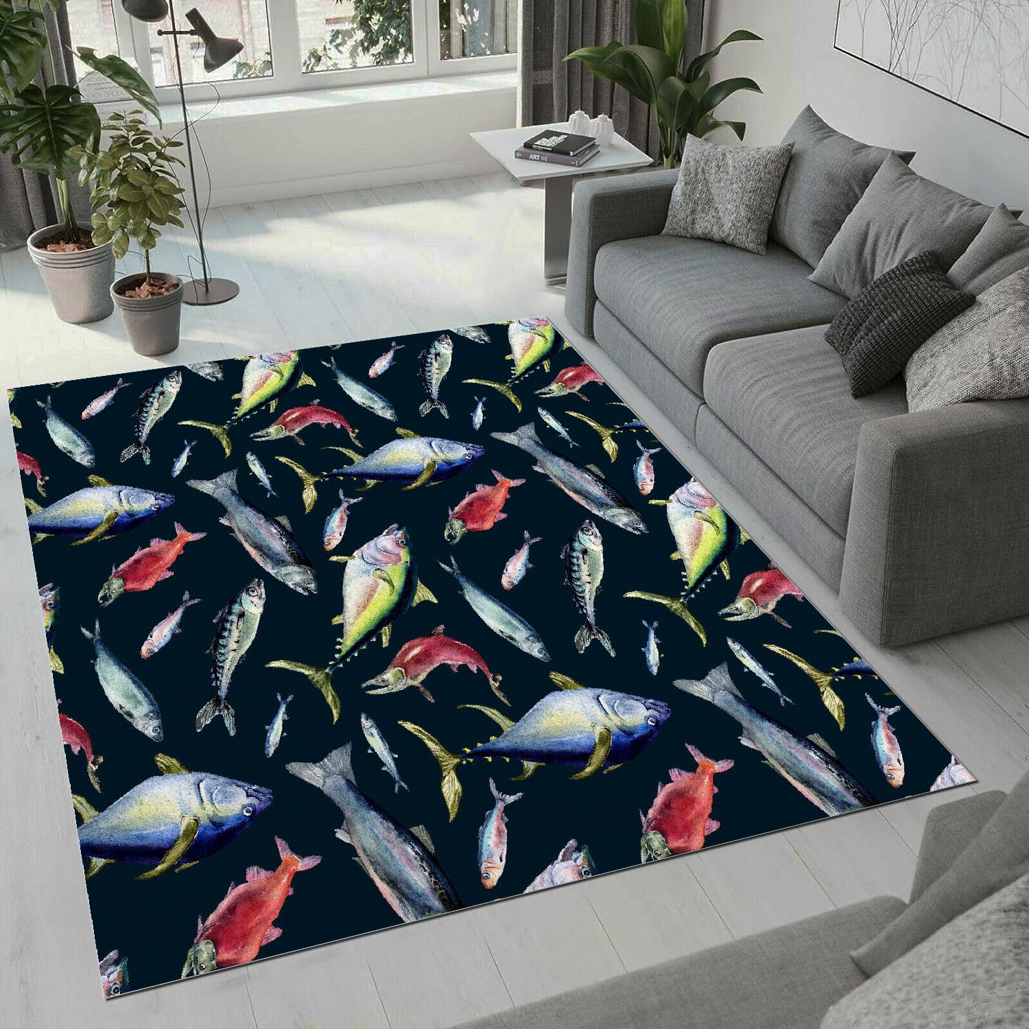 Tapis poisson 100x150 cm lavable et doux pour salon
