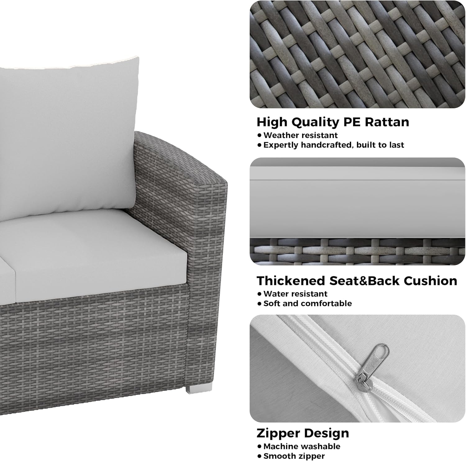 GarveeLife 7 Pieces Outdoor Patio Furniture Set, Rattan Chairs with Ottoman & Wood Coffee Table, Wicker Sectional Conversation Sofa