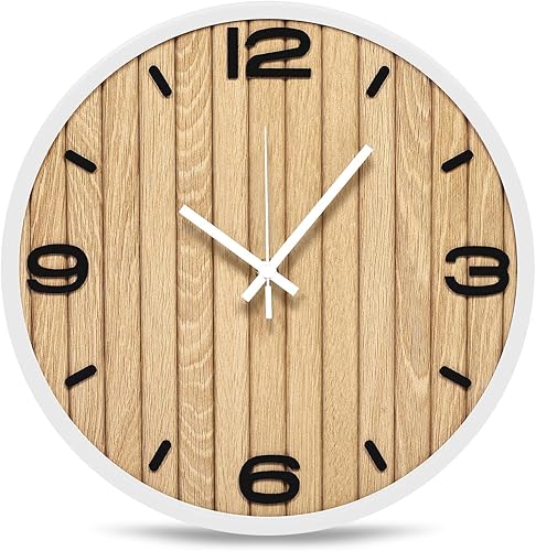 Miniatura 10 de Reloj de pared redondo de madera de 8 pulgadas, reloj analógico decorativo de cuarzo, funciona con pilas, para apartamento, sala de estar,