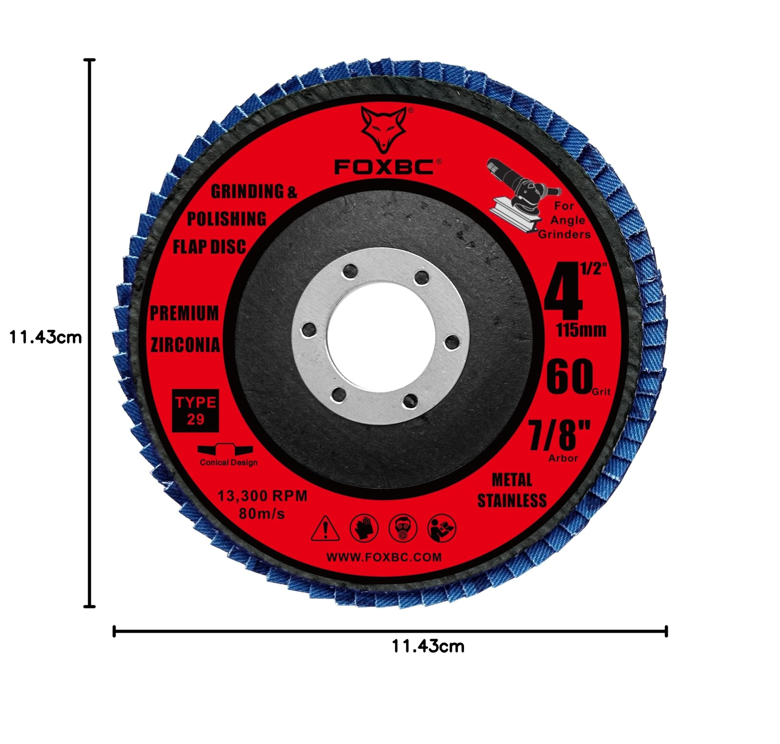 FOXBC Lot de 10 disques à lamelles grain 60 pour meuleuse d'angle, type 29, oxyde de zirconium de qualité supérieure, meulage et polissage pour métal, 10 pièces