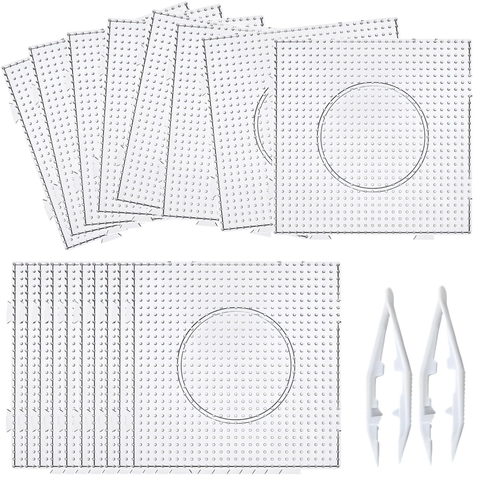 Stecktafel-Set, 18 Stück, klare Kunststoffschablonen mit 2 Pinzetten für 0,2 Perlen, 841 Perlen Kapazität, DIY Bastelset für künstlerische Projekte