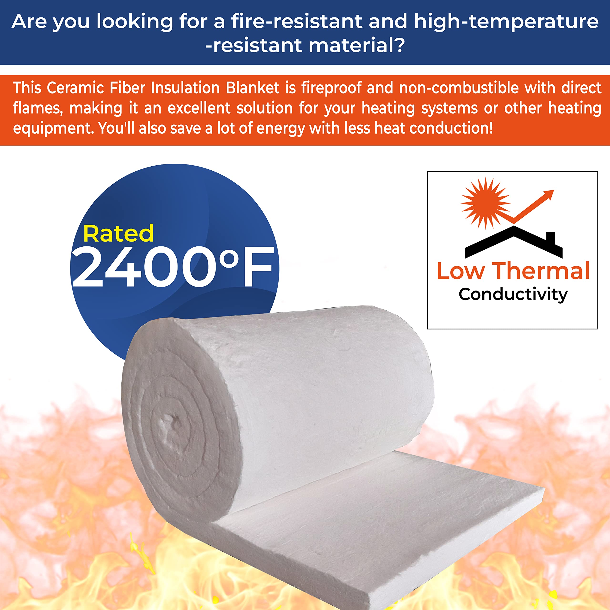 Manta aislante de fibra de cerámica – 8# 2400F – 2 x 24 x 150 pulgadas – Deflectores de aislamiento de alta temperatura para estufa de leña, horno de pizza, horno de pizza, horno de chimenea,