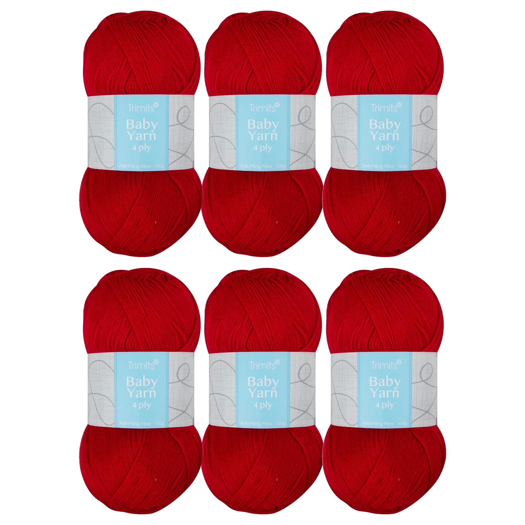 Trimits Yarn 4 Ply Knitting Crochet Yarn - Acrylic - Red