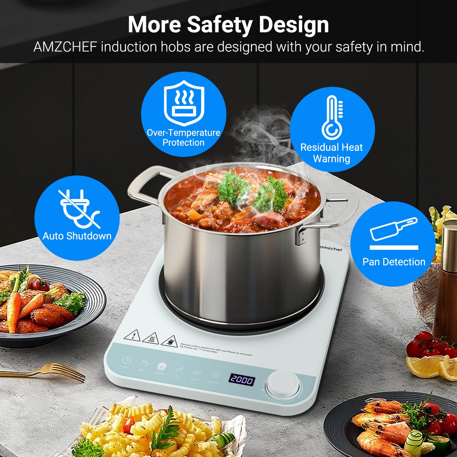 Inductiekookplaat, AMZCHEF enkele inductiekookplaat 2000W Max