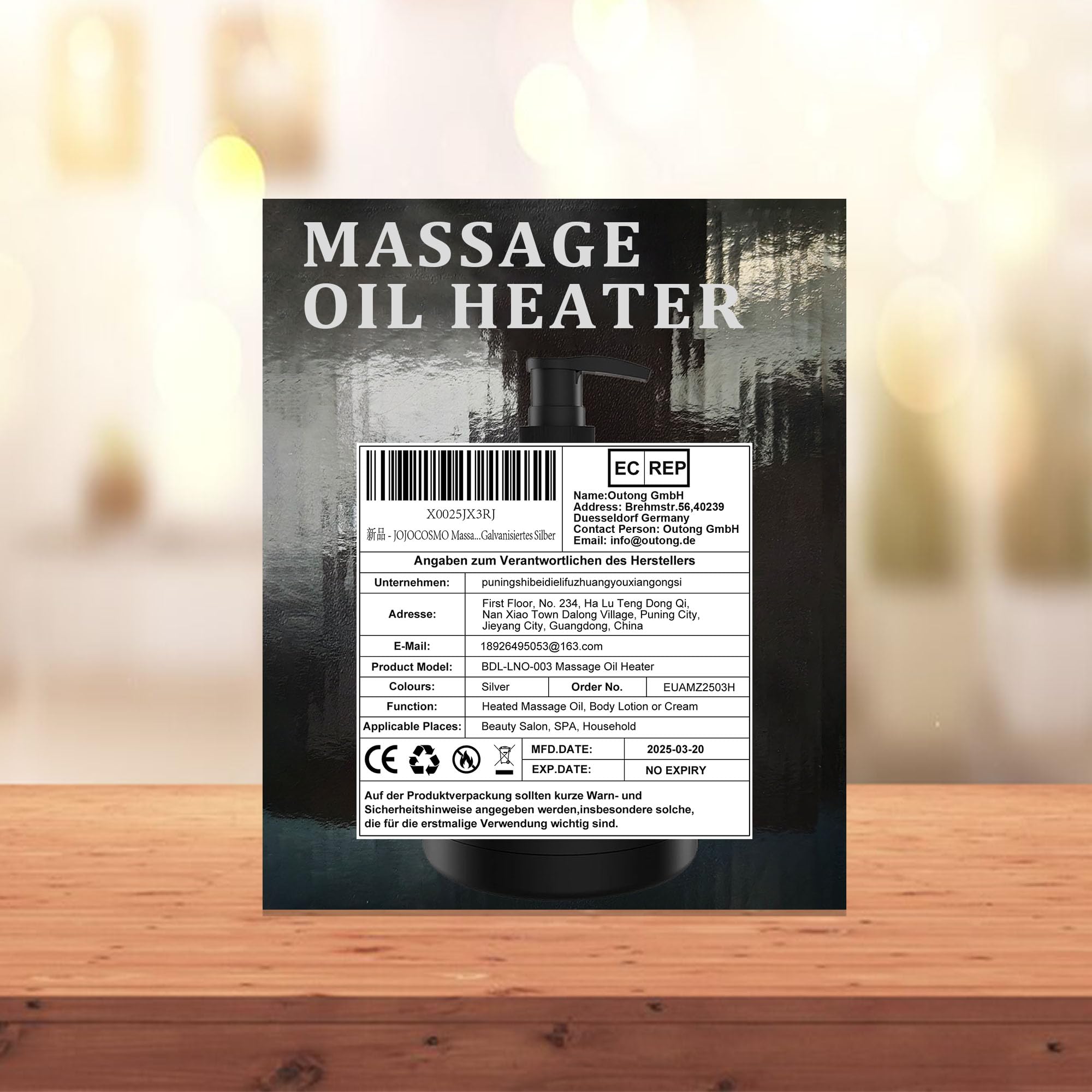 Chauffe-huile de massage,Chauffe huile de massage avec deux distributeurs de bouteilles d'huile,Chauffe en continu de 0 à 65 °C,Chauffe bouteille de lotion pour les salons et les spas,Argent