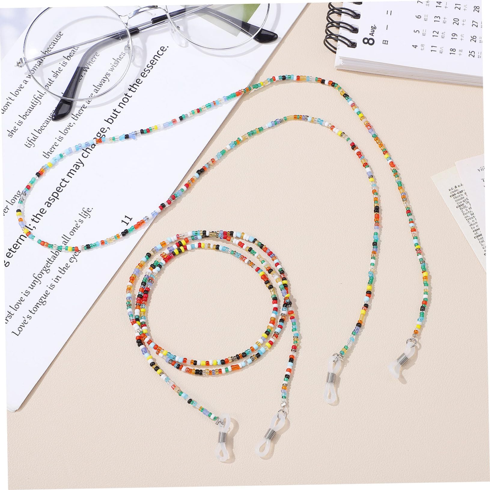 Beavorty Catenella per Occhiali Perline Colorate, 2 Pezzi, Plastico