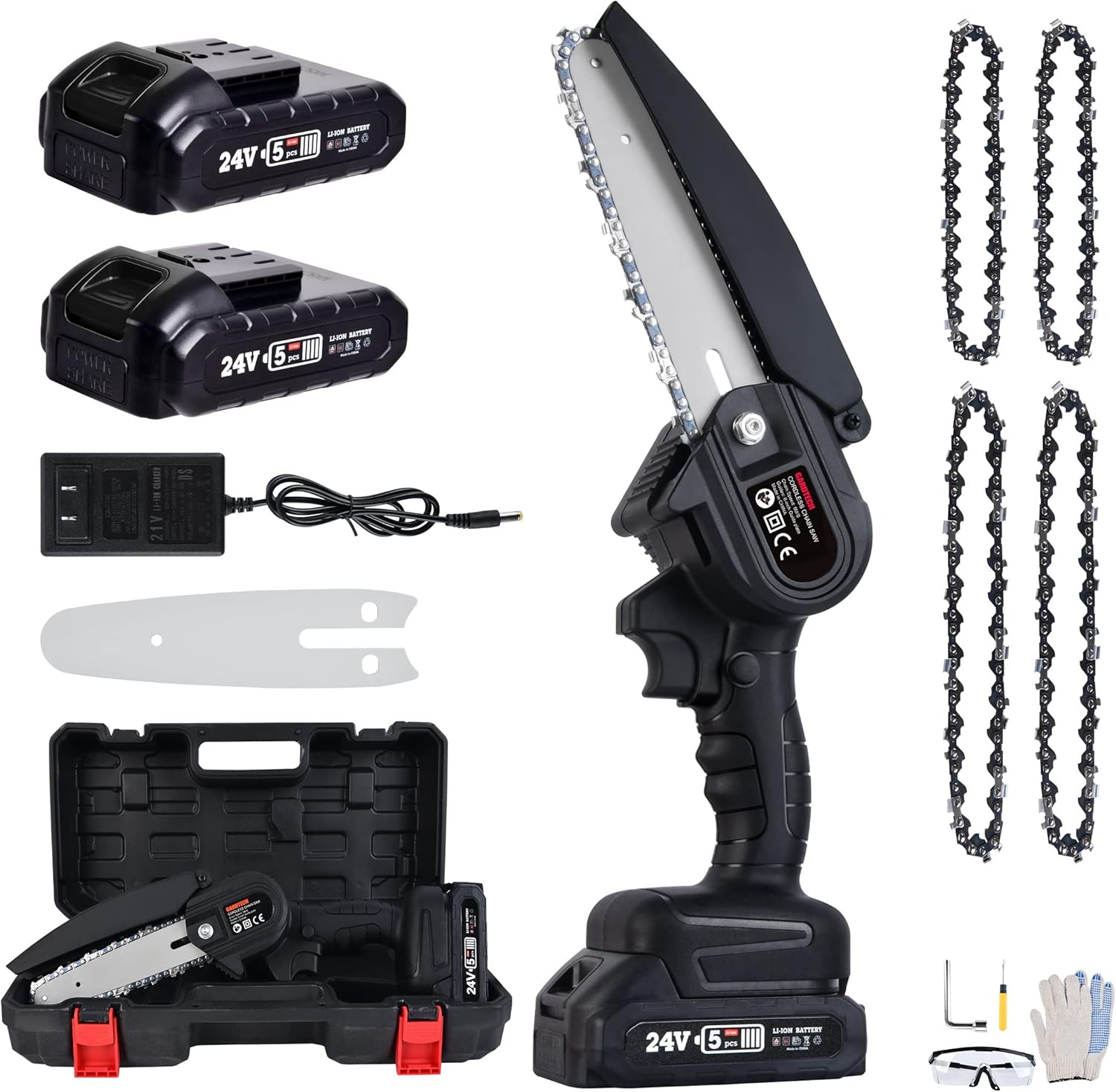 Upgraded 4"+ 6" Mini Chainsaw, Gardtech Cordless Mini Hand