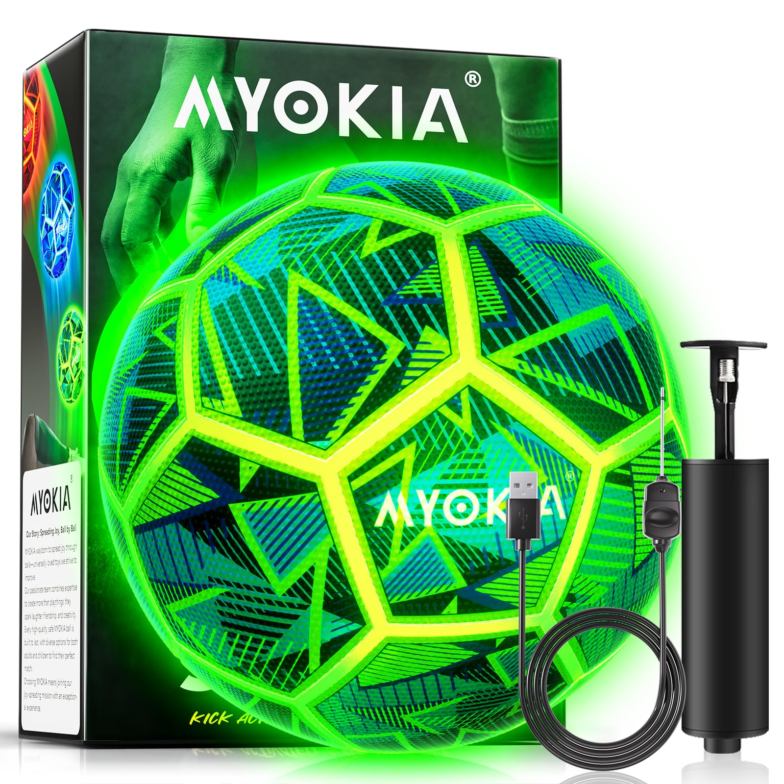 MYOKIA Size 5 RGB Rechargeable Light Up Soccer Ball | Glow in Dark for Kids & Teens 3-15+…