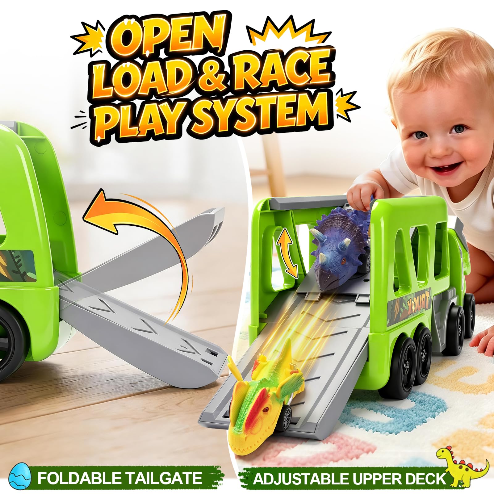 Dinosaur Truck Toys - Carrier & Pull-Back Cars -3