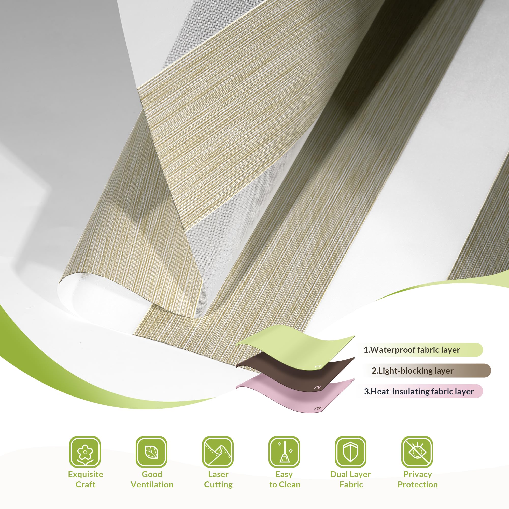 MoDanCeQ Cordless Zebra Blinds for Windows,Day & Night Dual Purpose Blinds,Easy to Install,Natural New Linen Fabrics,for Free Light Control,for Offices & Homes,Custom Blinds,Beige,23