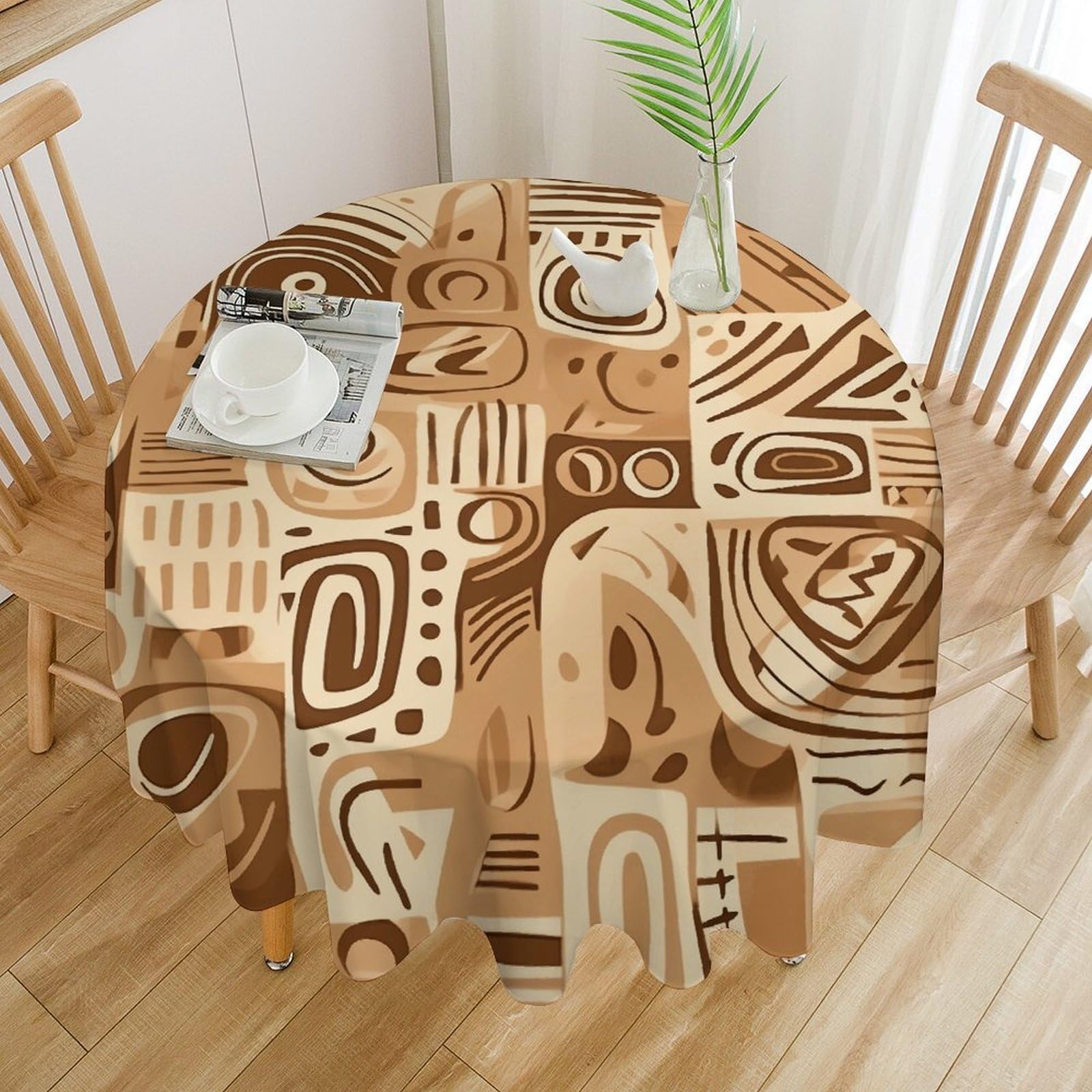 Nappe de table ronde imperméable anti-huile motif abstrait de 152 cm