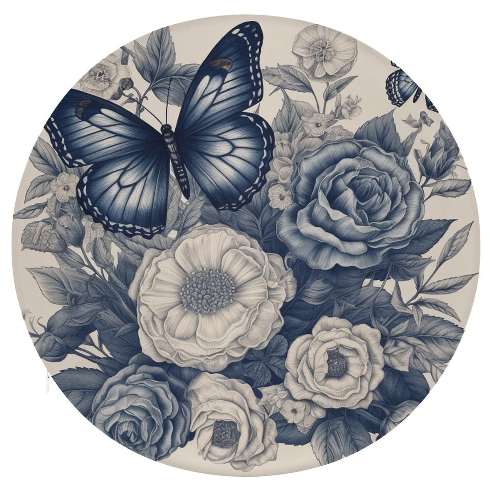 Cojín redondo de flores gris claro en espuma viscoelástica para silla de oficina