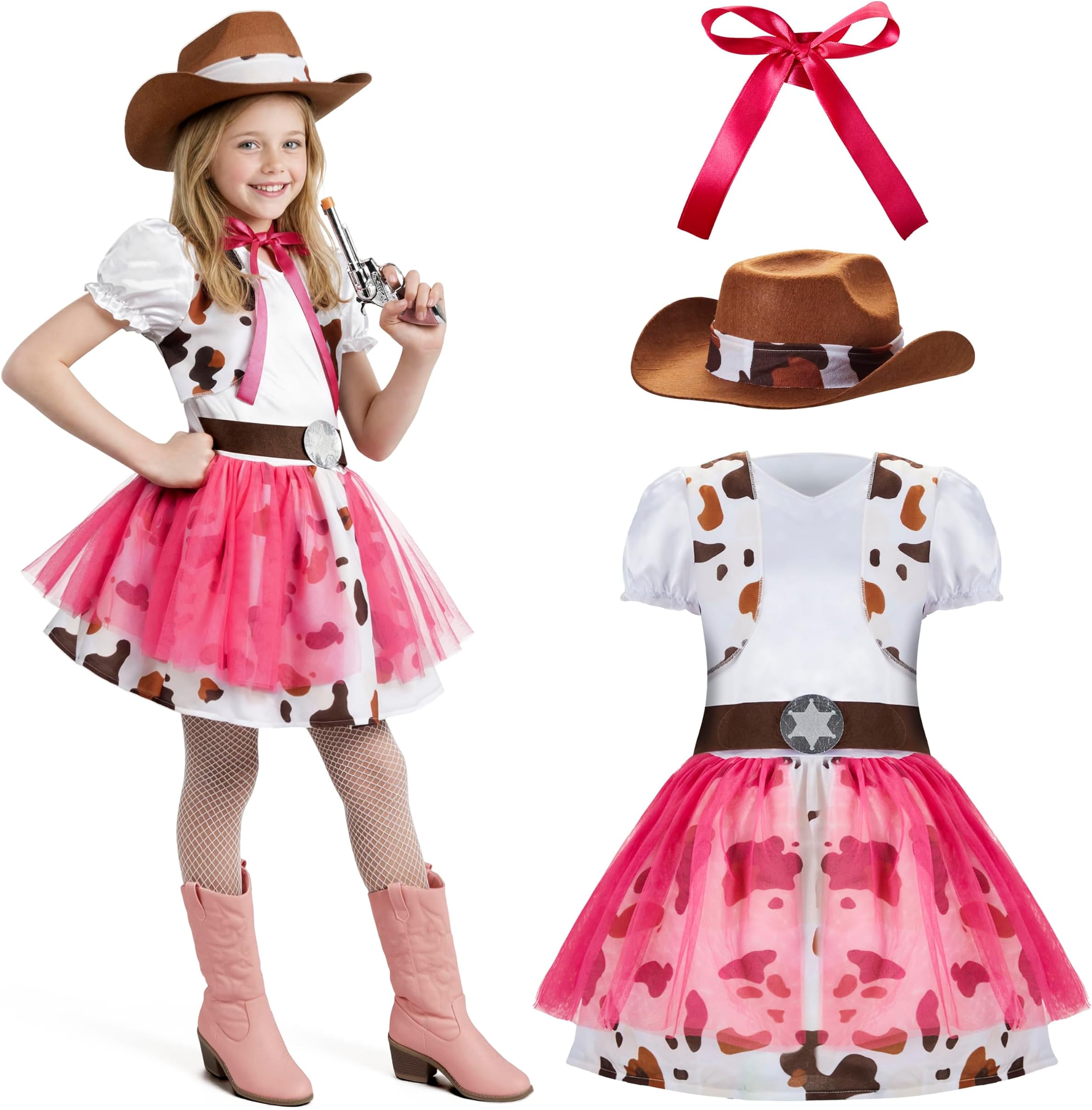 Spooktacular Creations Halloween Cowgirl Costume for Girls, Toddler White Cowgirl Dress Outfit with Western Hat for Kids Dress-Up, Cosplay and Themed Party (Medium, 8-10 yrs)
