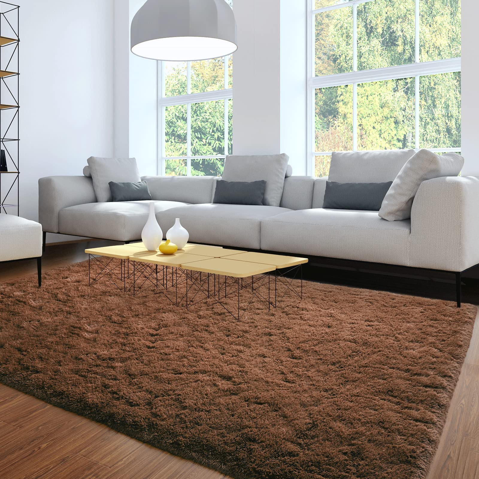 Merelax Soft Modern Indoor Large Shaggy Rug for Bedroom Livingroom Dorm Kids Room Home Decorative, Non-Slip Plush Fluffy Furry Fur Area Rugs Comfy Nursery Accent Floor Carpet 6x9 Feet, Brown