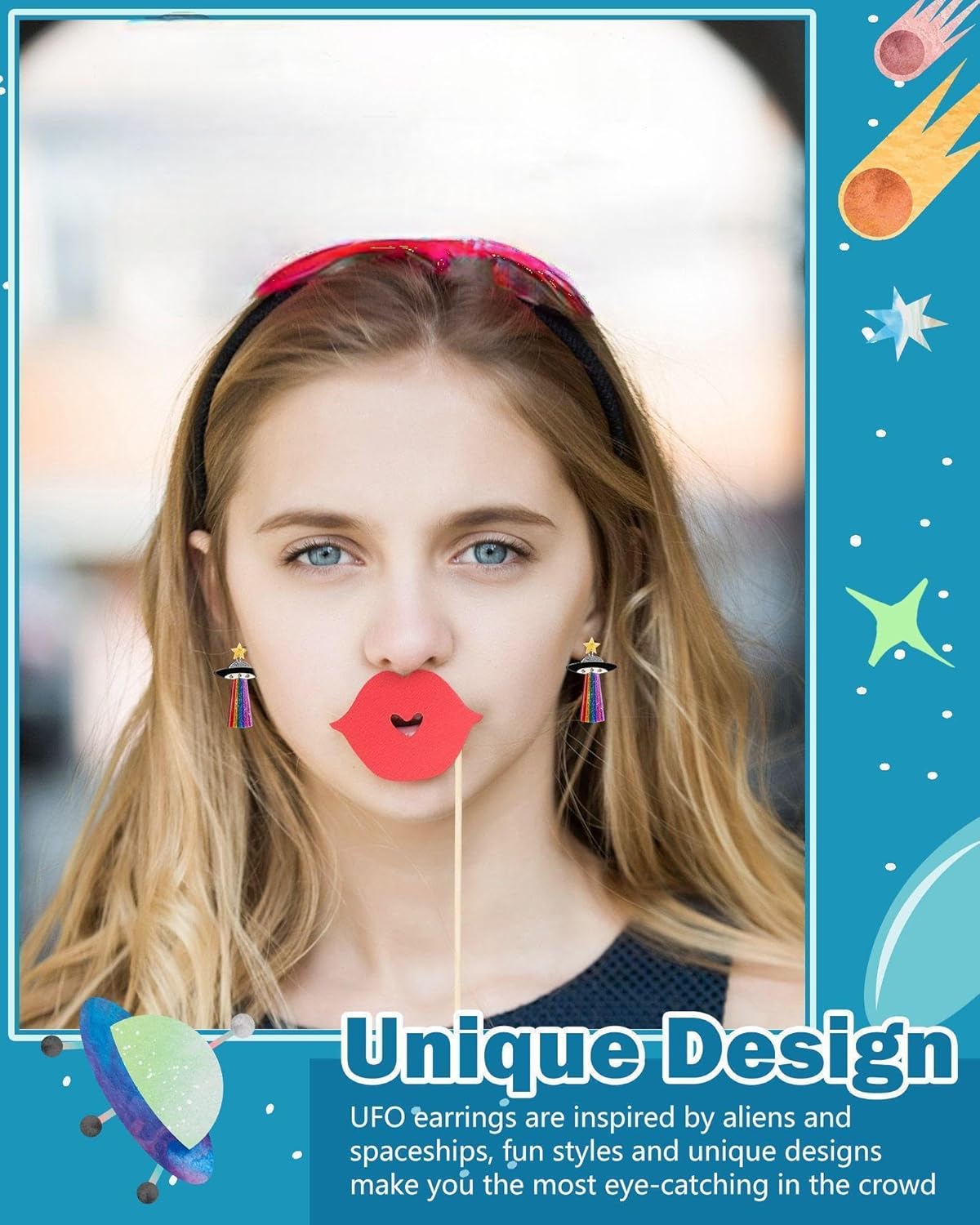 Yinkin 10 Pairs Ufo Aliens Space Alien Acrylic Planet Earrings for Women Weird Novelty Crazy Cute Fun Earrings Dangle for Halloween Christmas Jewelry - Image 4