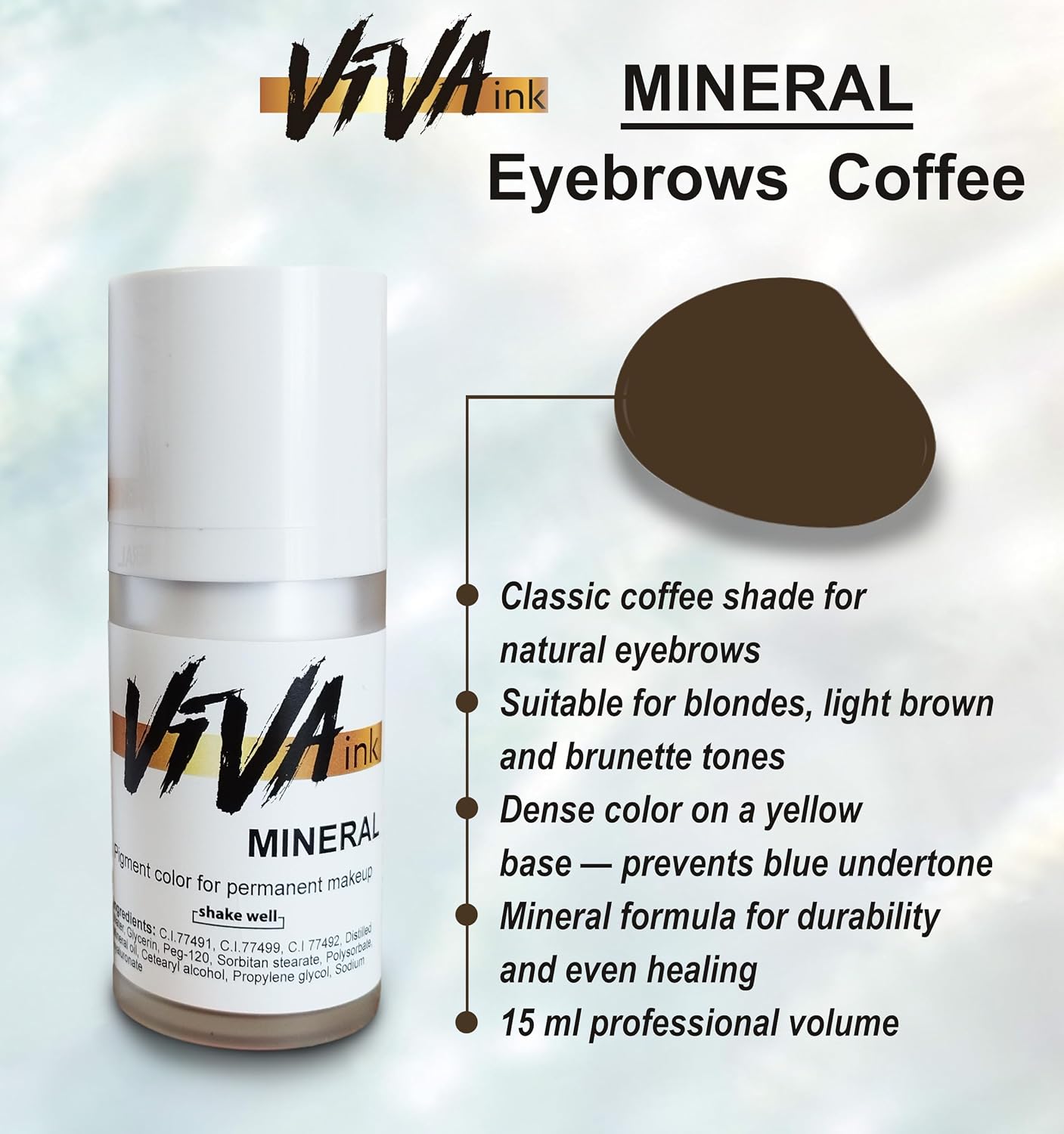 Eyebrow Permanent Makeup Mineral Ink – Coffee – Long Lasting Permanent Eyebrow Pigment for Microblading – Saturated and Natural Colored Mineral Ink for Eyebrow Tattoo (0.5 oz)