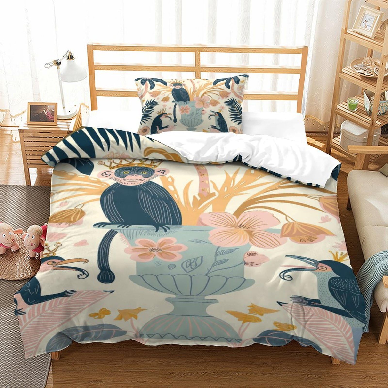 Parure de lit singe 3D pour chambre d'enfant look jungle et fermeture éclair facile