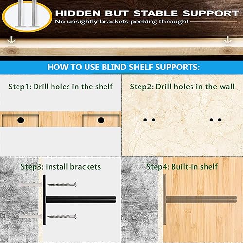 Miniatura 9 de SpzcdZa Soporte de estante flotante de 4 pulgadas (4 piezas), soporte de soporte invisible, soporte para estantes ocultos, estante flotante