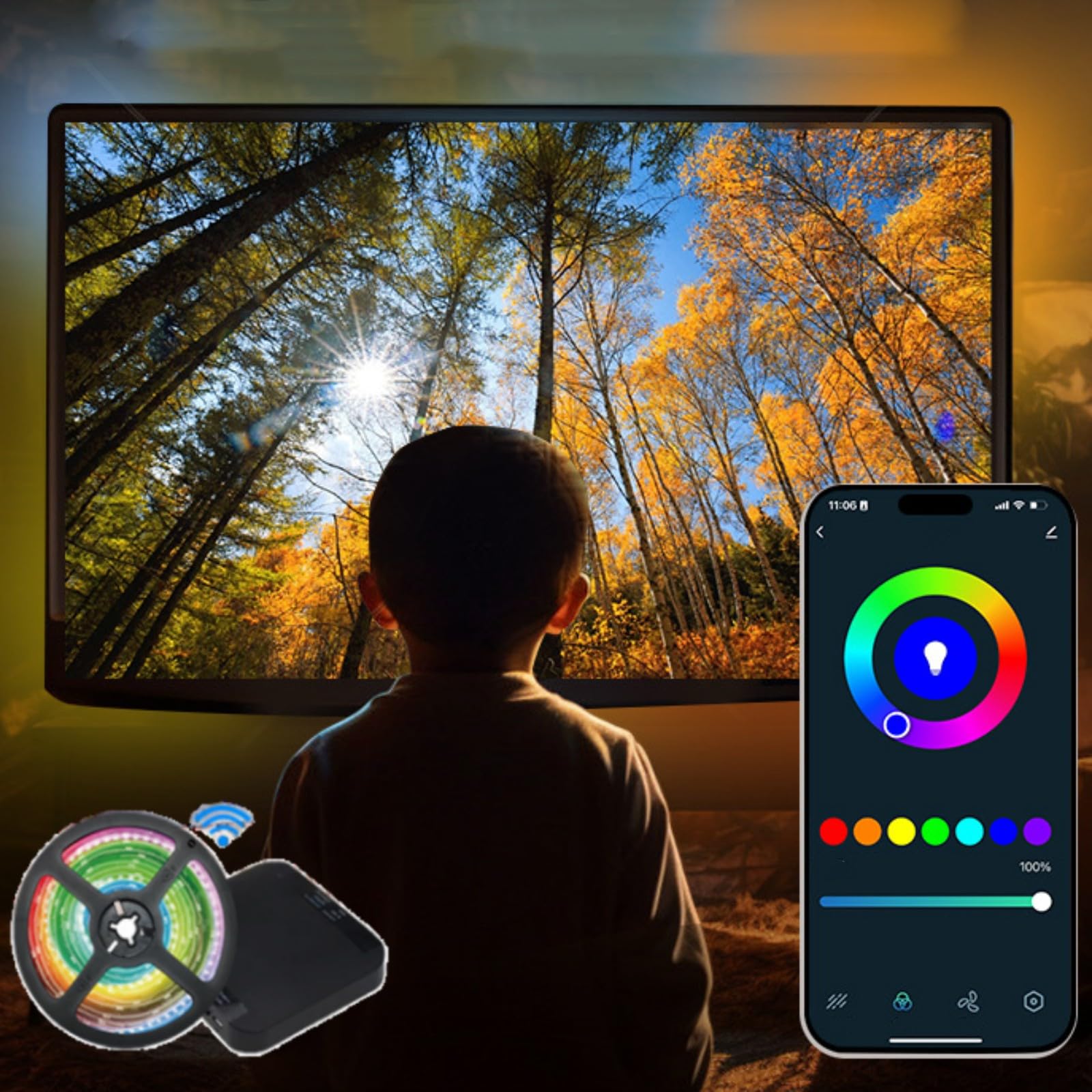 Striscia di luci a LED, retroilluminazione TV a LED con scatola di sincronizzazione HDMI, luci a LED RGB che cambiano colore per TV con controllo remoto tramite app, luci a LED per decorazione della