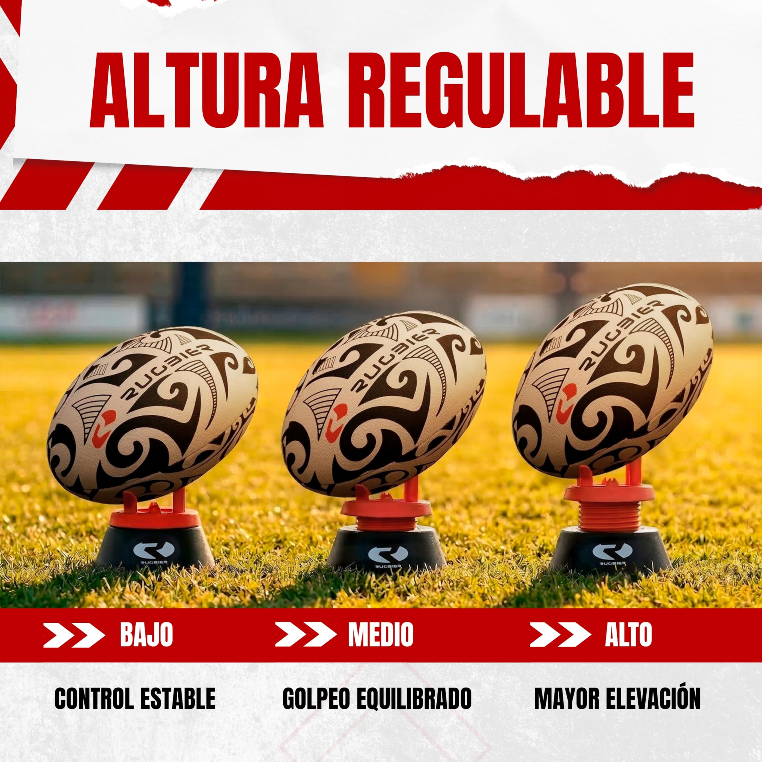 tee de Rugby Ajustable Profesional – Kicking tee Altura Regulable Patadas y Conversiones – Soporte Balón Rugby Alta Estabilidad – Accesorio Rugby Entrenamiento y Competición – Rojo/Negro