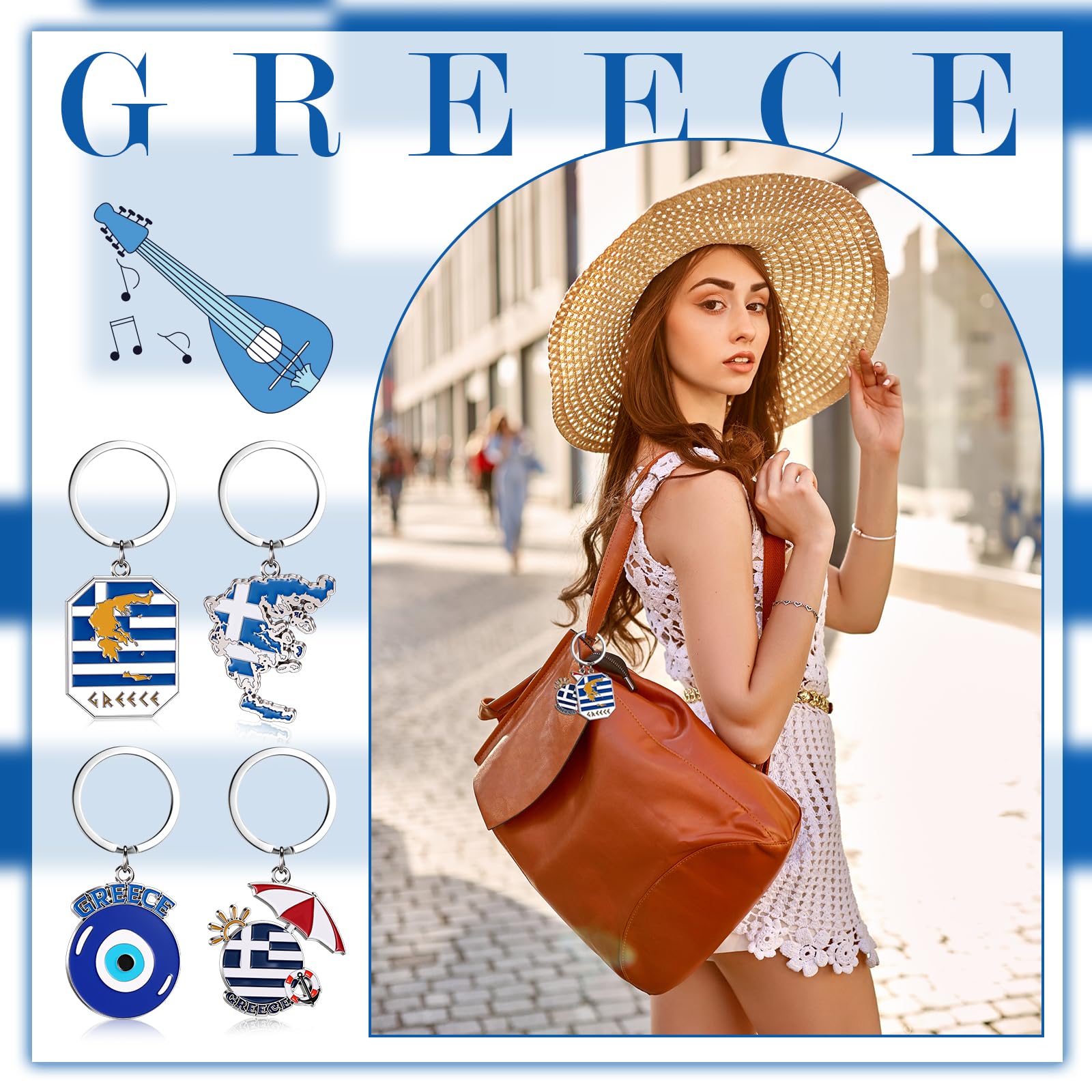 Landical Greece Metal Keychains Souvenirs Gifts Bulk Greek Travel Evil Eye Souvenirs Gifts for Women Men