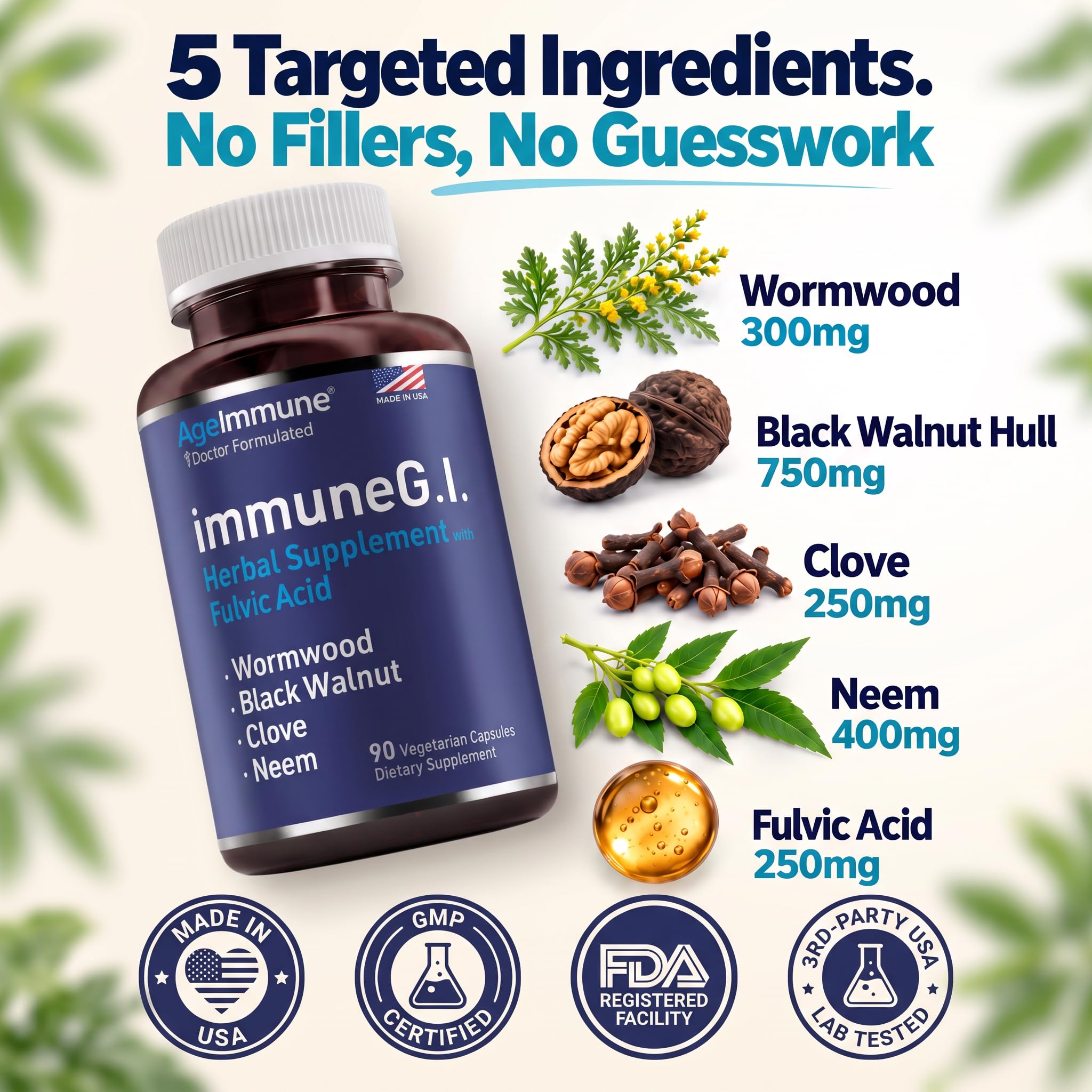 Herbal Parasite Cleanse for Humans with Wormwood Black Walnut Hull Clove Neem with Fulvic Acid | Doctor Formulated - No Magnesium Stearate – 90 Capsules — Amazon image 2