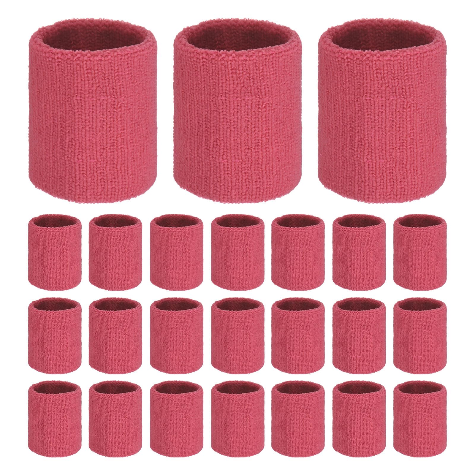 TIXIPEM Sports Sweatbands [24PCS] - Cotton Terry Cloth Wristbands Sweat Absorbent Use for Workout & Basketball & Running - [Rose Red-8CM W] Sweatbands Sports Wristband for Adult Teen