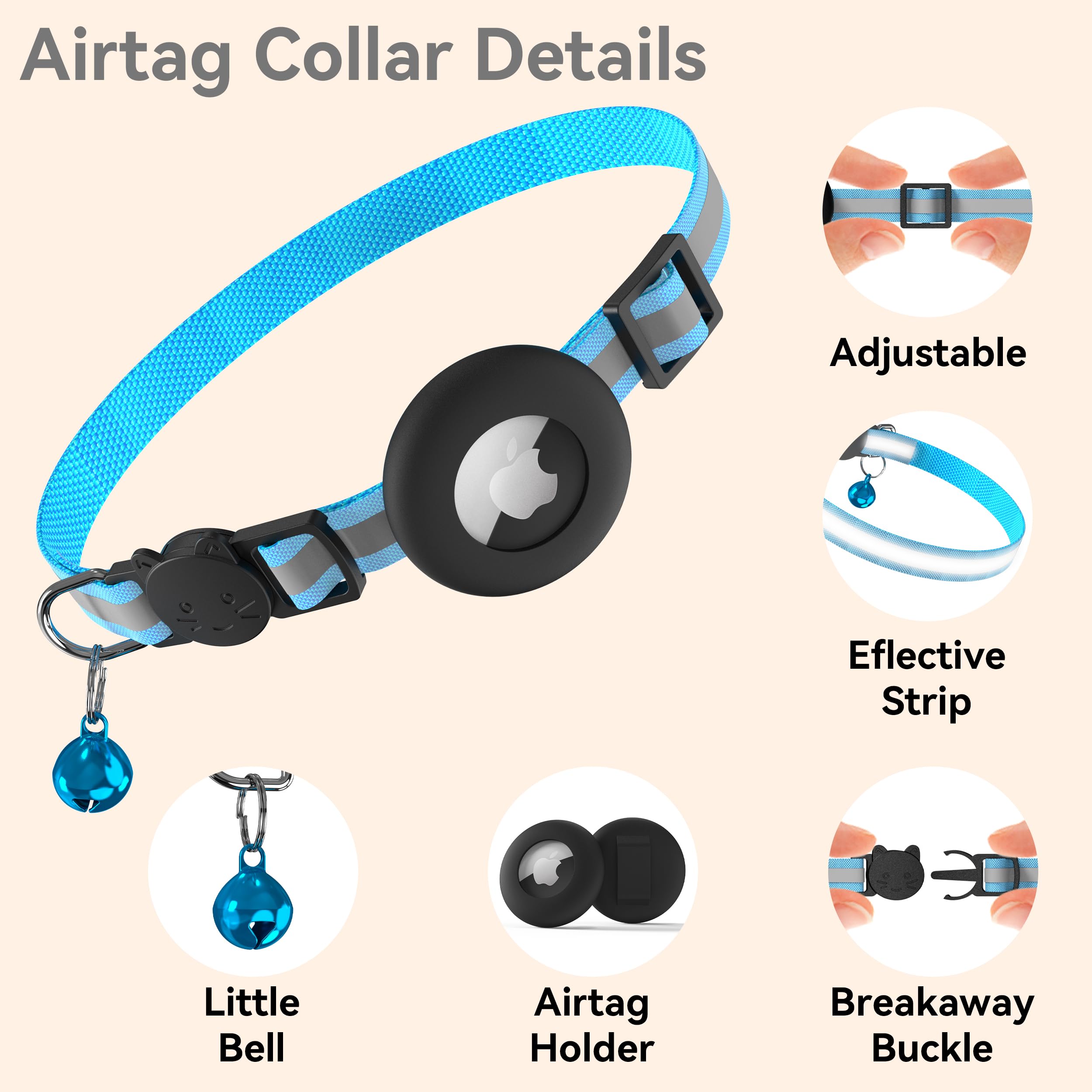 Vanjua 2 Pack Airtag Cat Collar Breakaway with Bell, Reflective Kitten Collar with Air Tag Cat Collar Holder Case for Girl Boy Cats, Pet Supplies Accessories (Black A+Blue A) - image 2