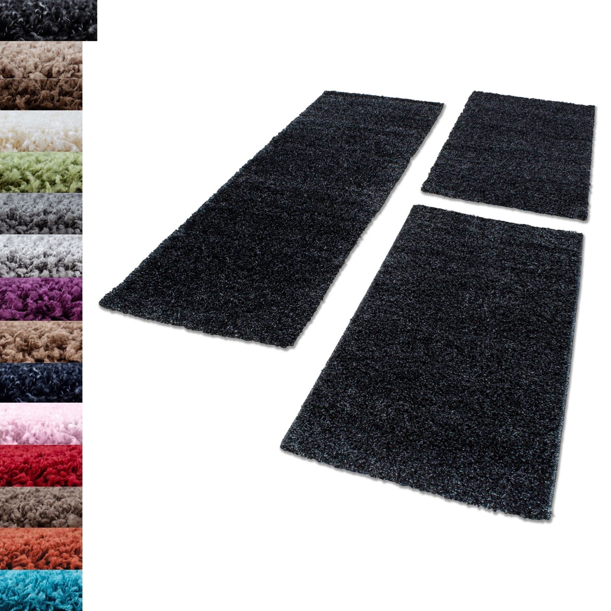 Carpettex Bettumrandung Shaggy Teppich Läuferset 3 teilig Hochflor Einfarbig Langflor