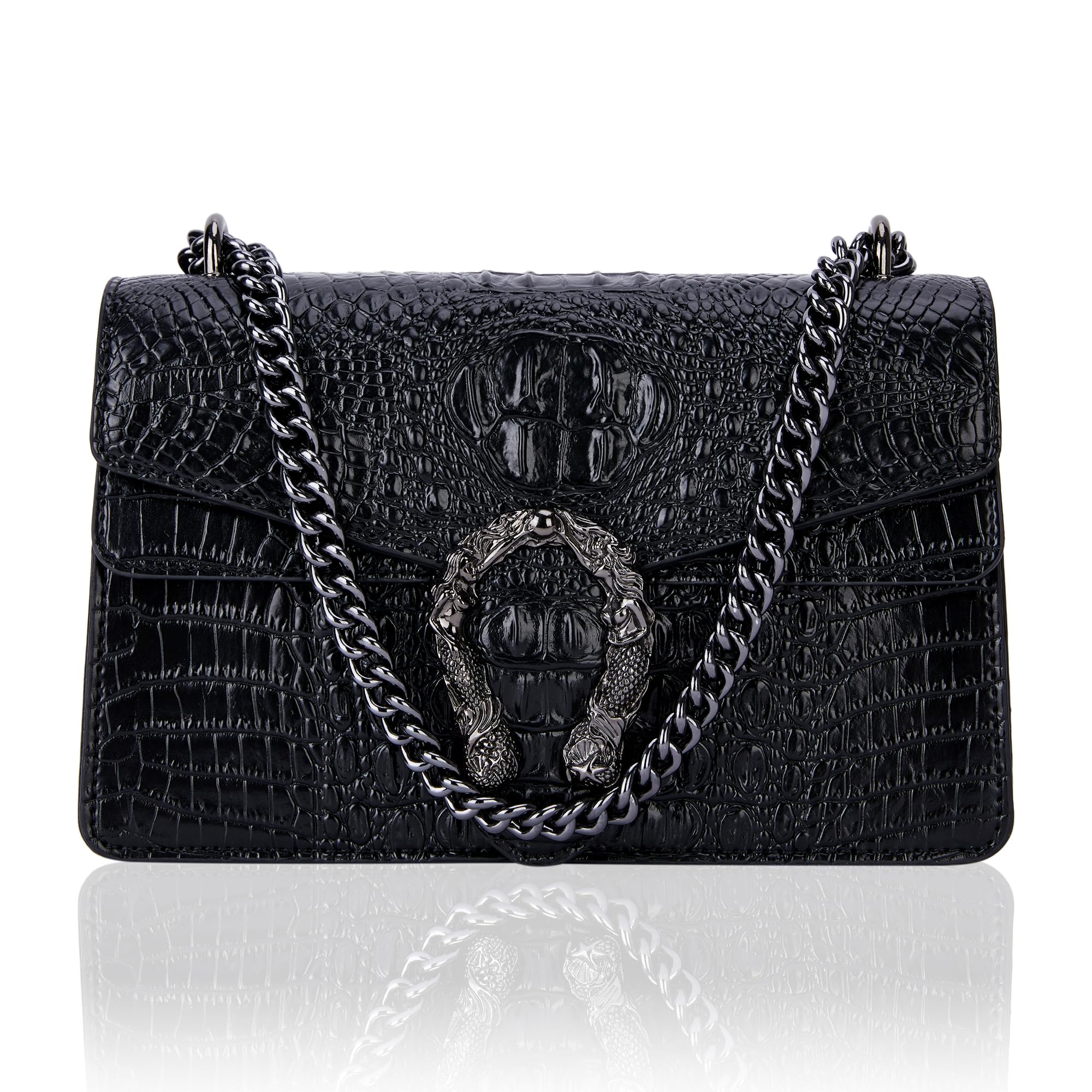Bolso bandolera y de mano, de piel sintética, de mujer, con estampado de serpiente clásico, con cadena.
